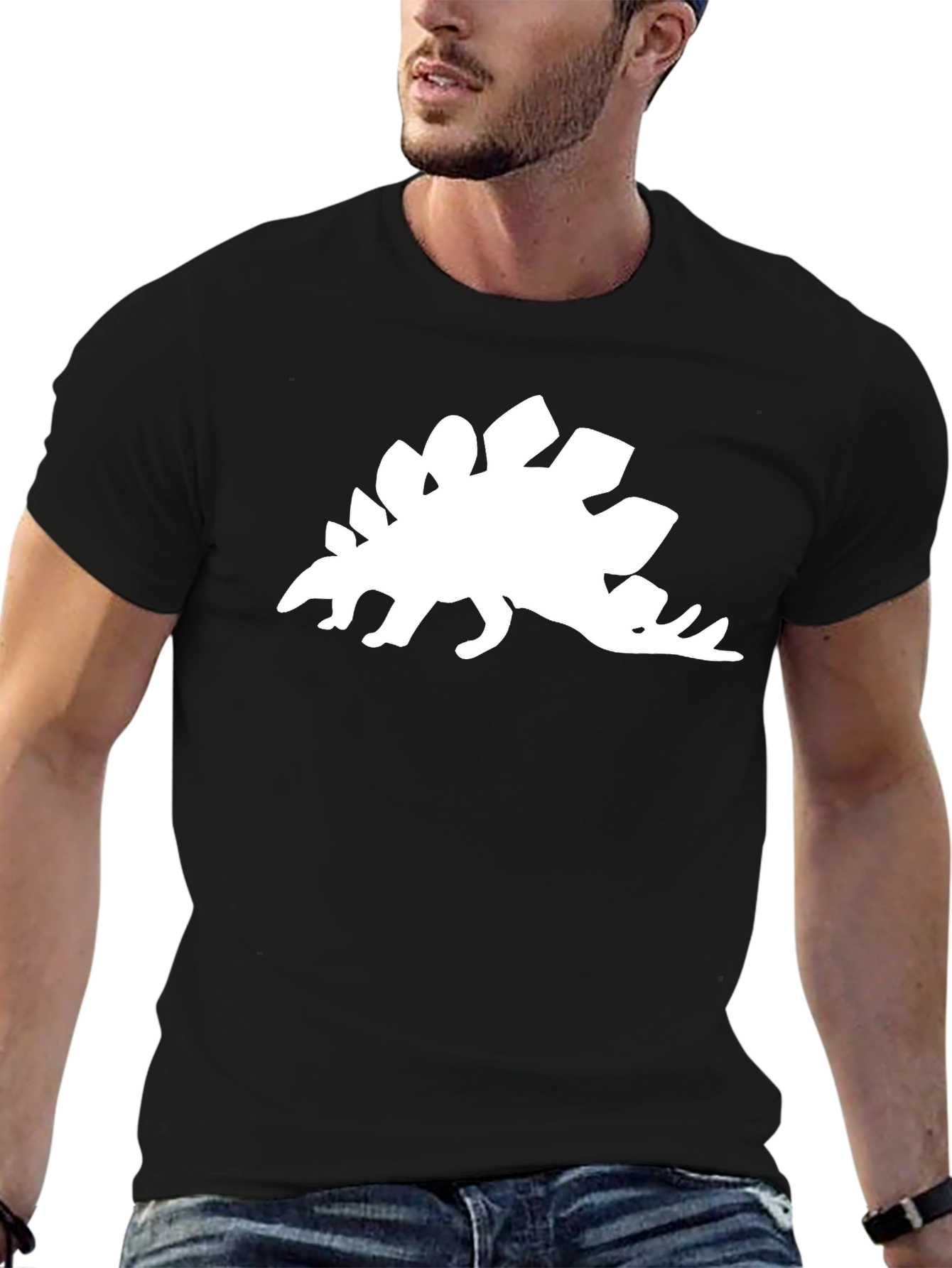 Black Stegosaurus Graphic Tee - Black Cotton Dinosaur Shirt view 6