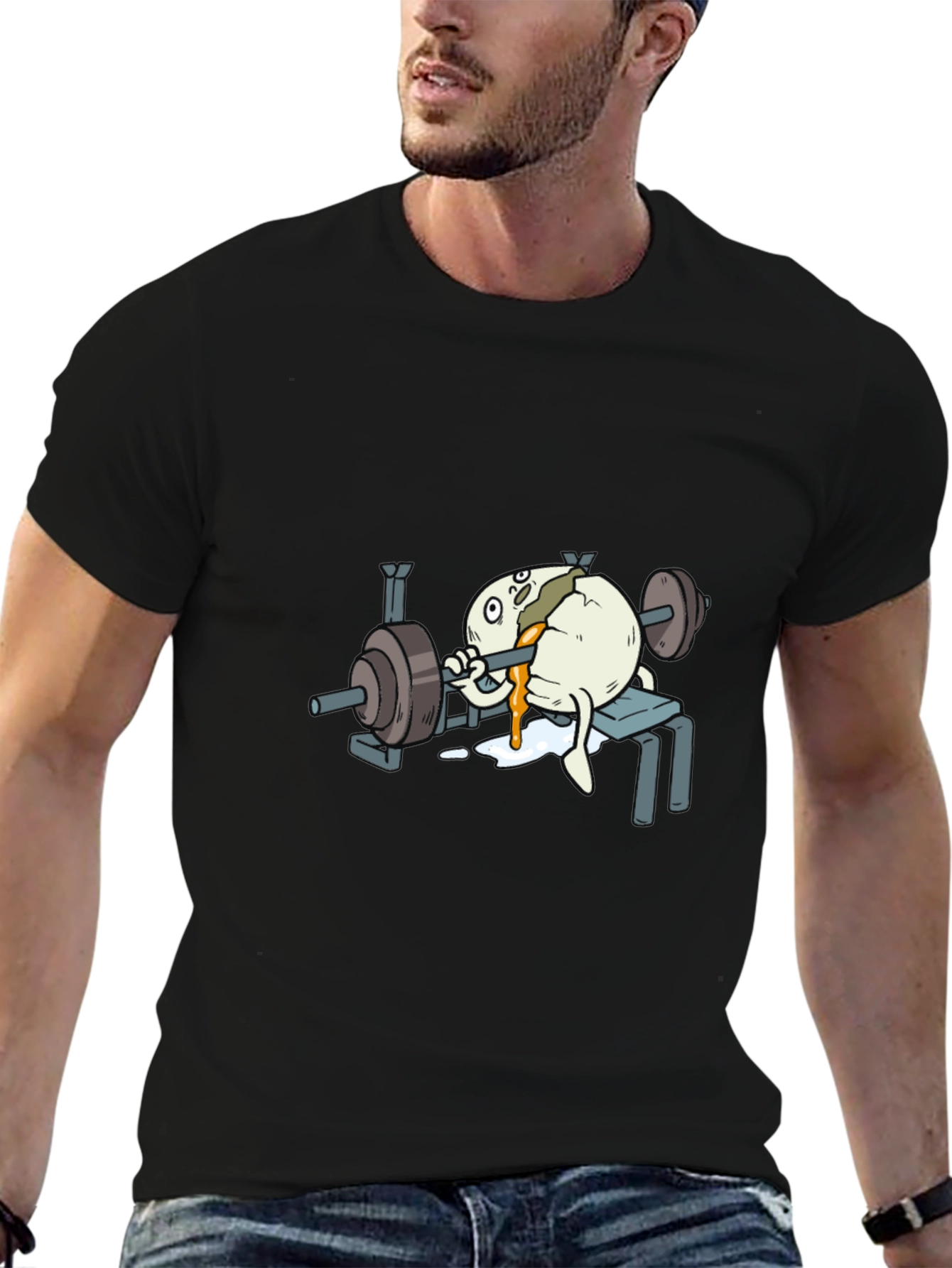 Black Funny Egg Lifting Weights T-Shirt view 6