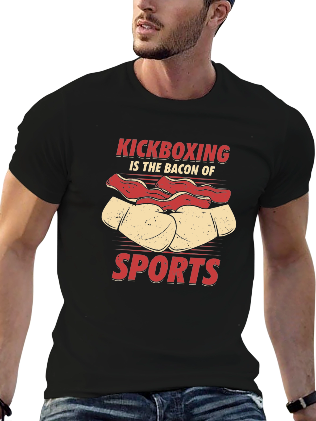 Black Kickboxing Bacon Sports T-Shirt view 6