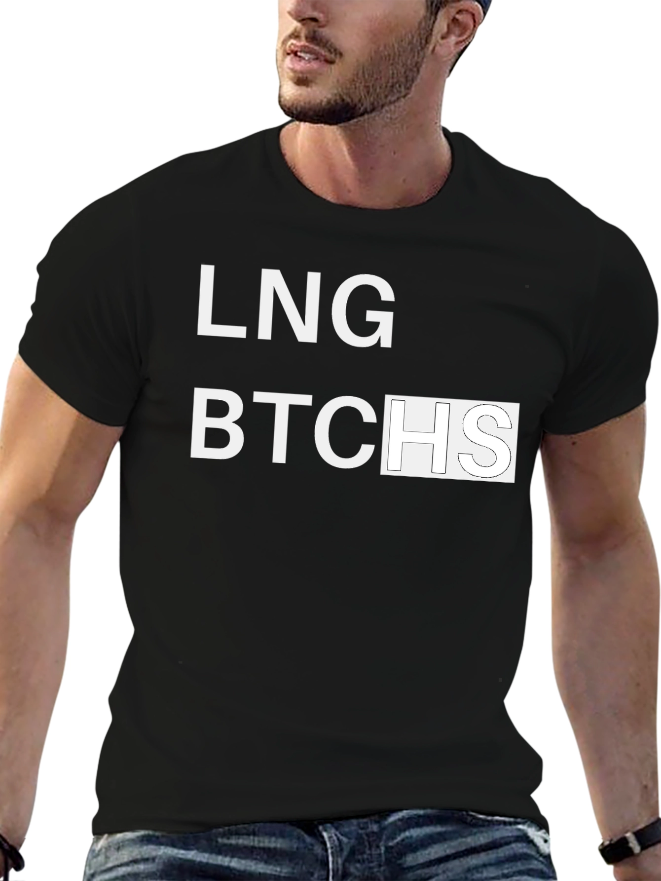 Black LNG BTCHS Graphic Tee - Funny Men's Black T-Shirt view 6
