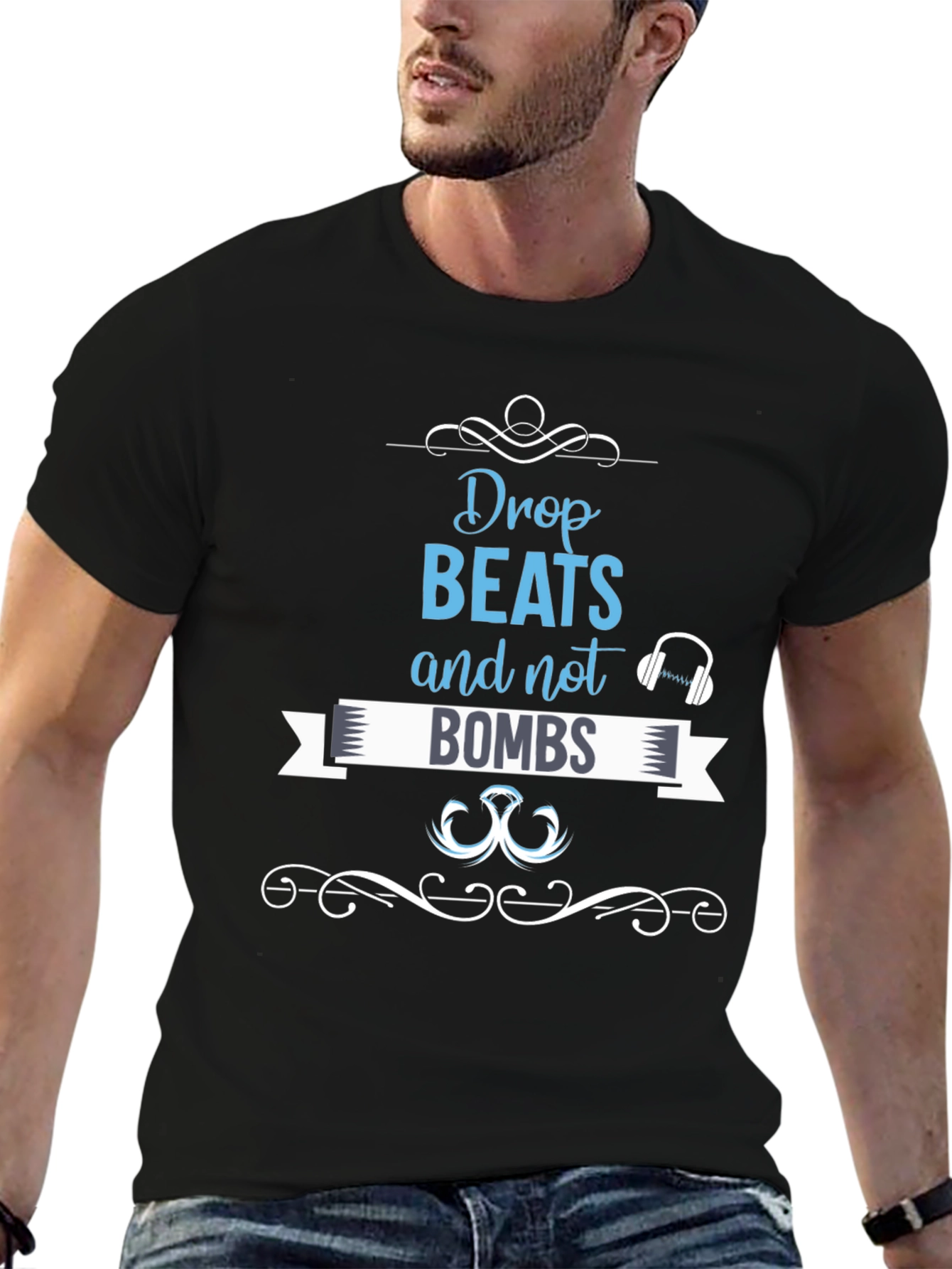 Black Drop Beats, Not Bombs Graphic Tee - Black view 6