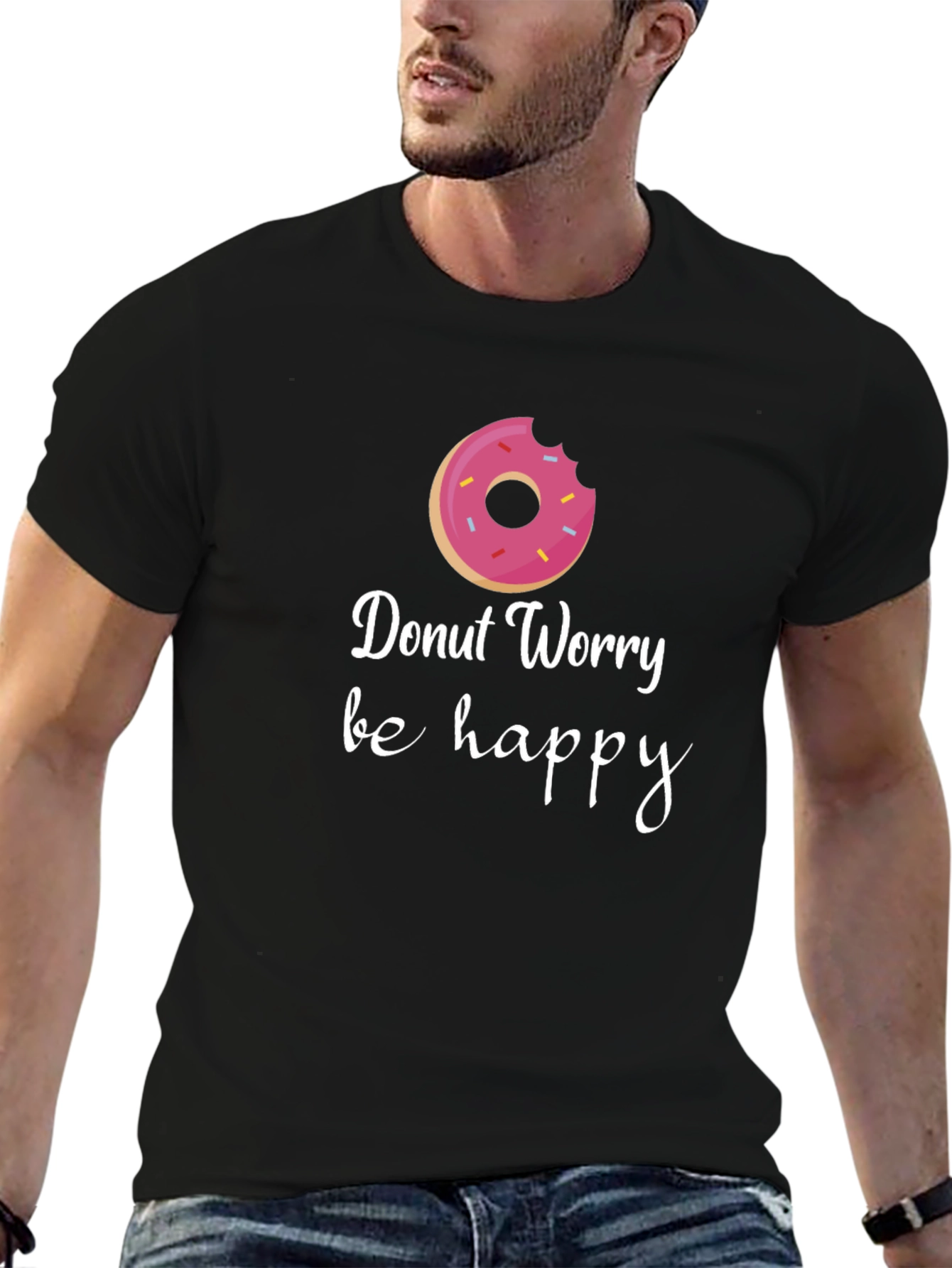 Black Donut Worry Be Happy Graphic Tee - Black view 6