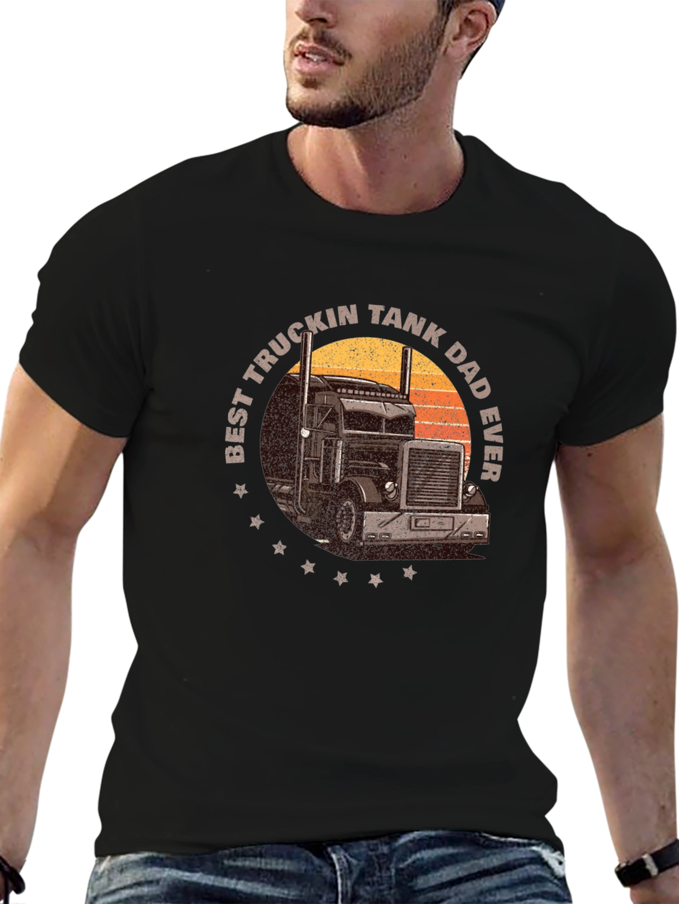 Black Best Truckin Tank Dad Ever T-Shirt view 6