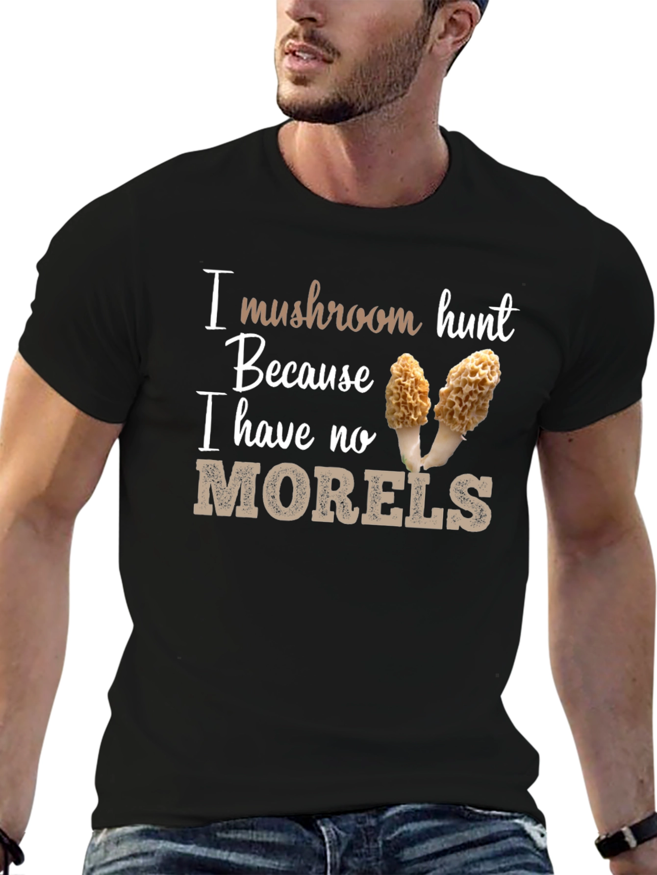 Black Mushroom Hunt T-Shirt - 'No Morels' Pun Tee view 6