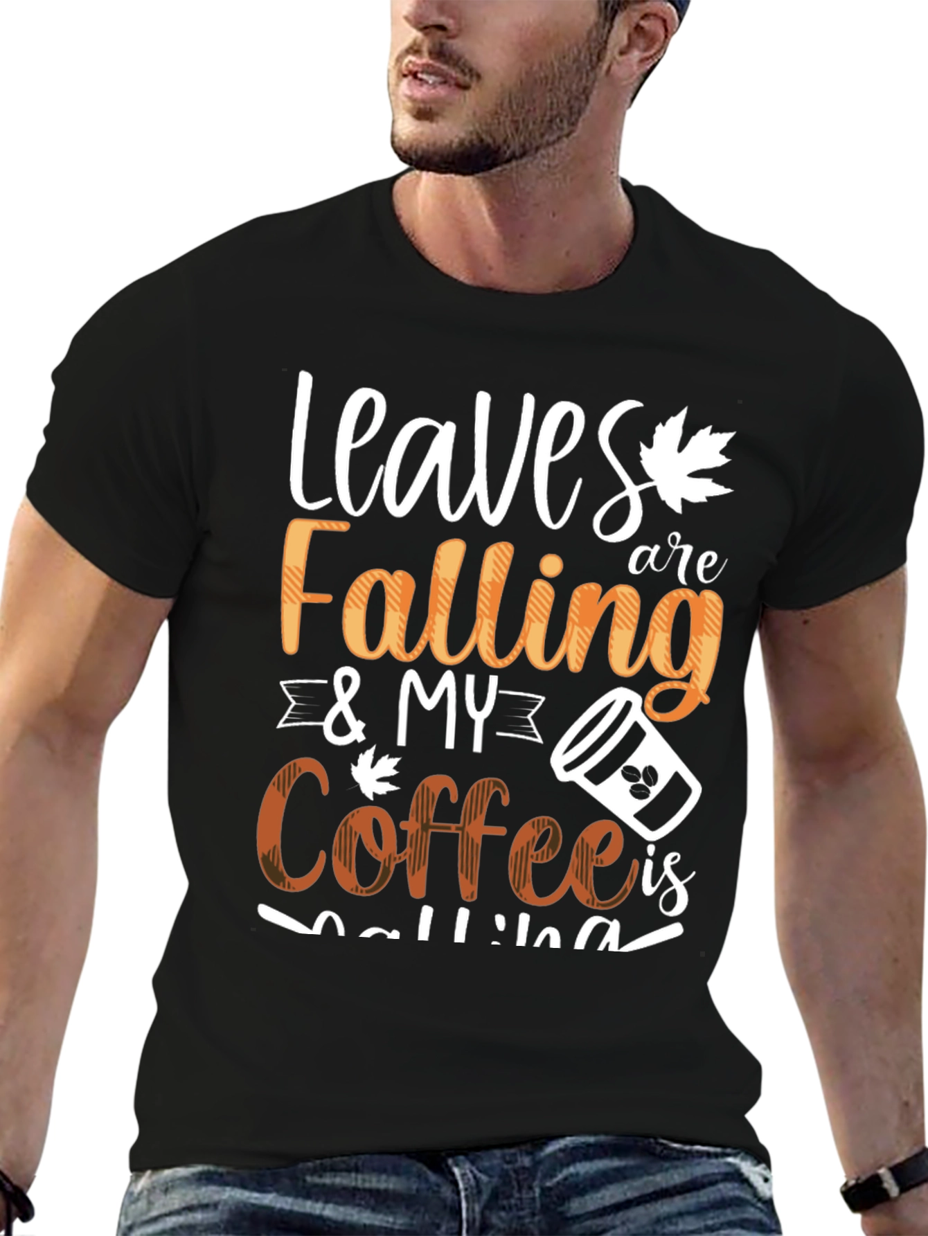 Black Leaves Falling & My Coffee Is Calling Graphic Tee view 6