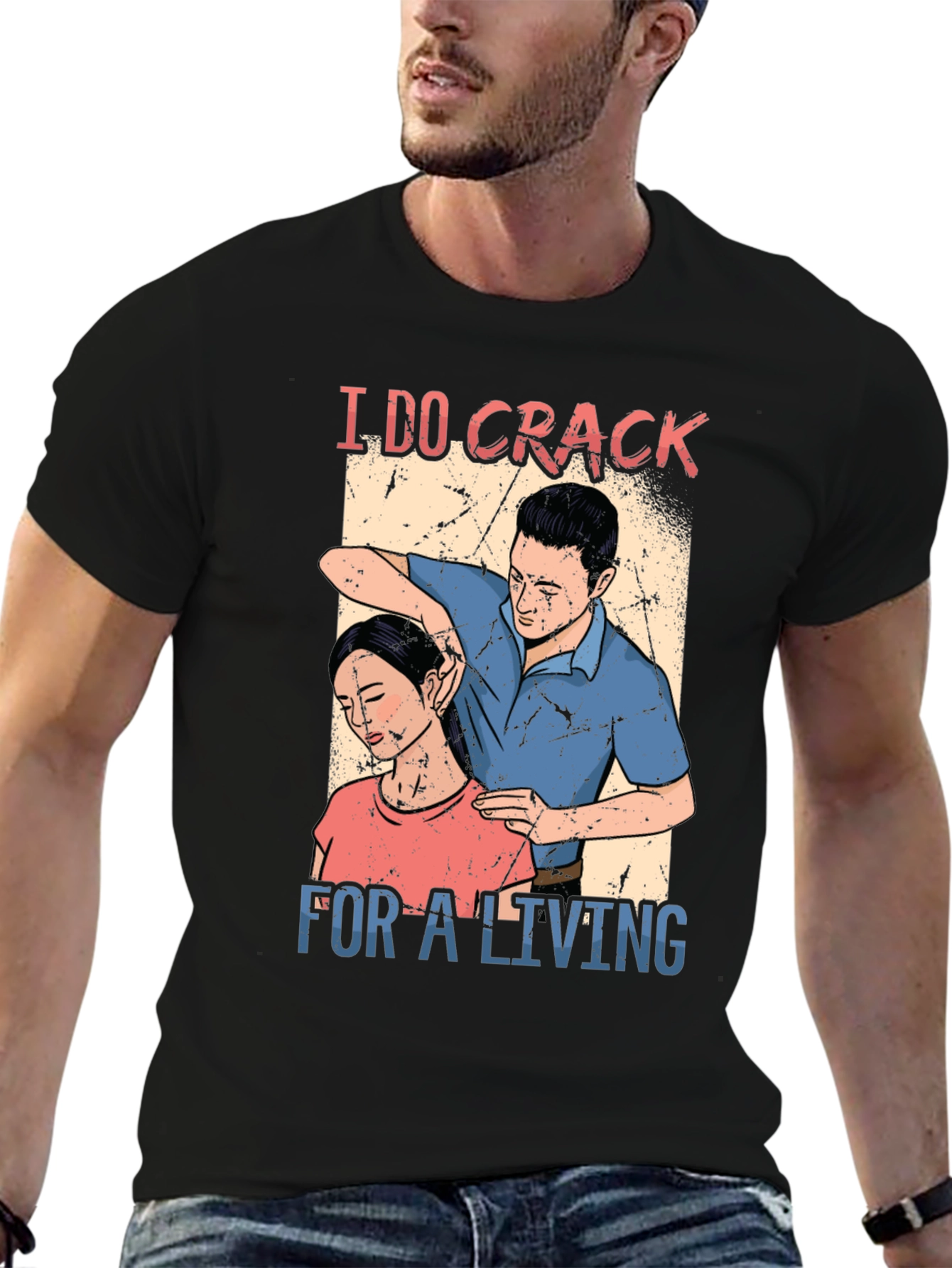 Black Chiropractor 'I DO CRACK' Black T-Shirt view 6