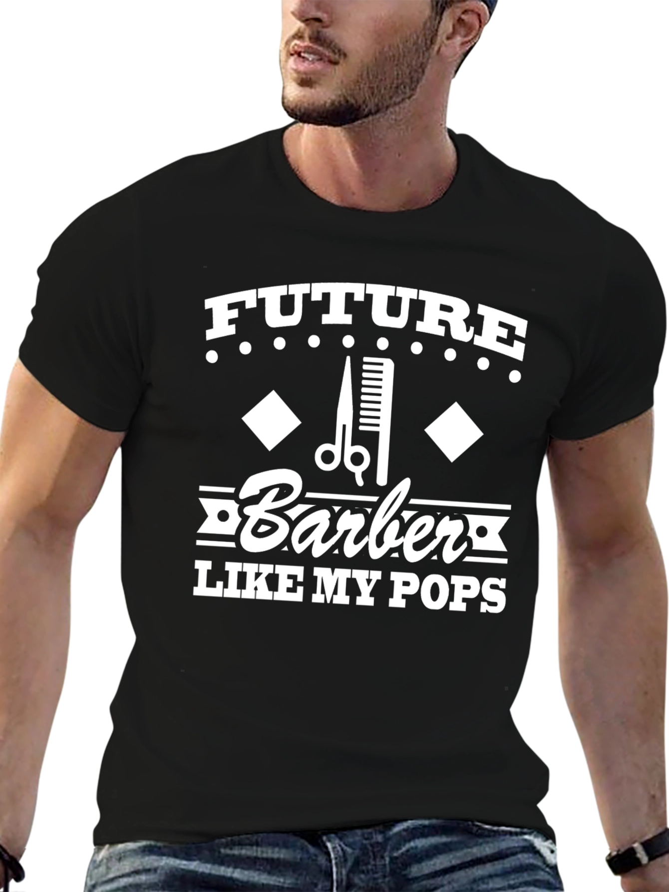 Black Future Barber Like My Pops Black Graphic T-Shirt view 6