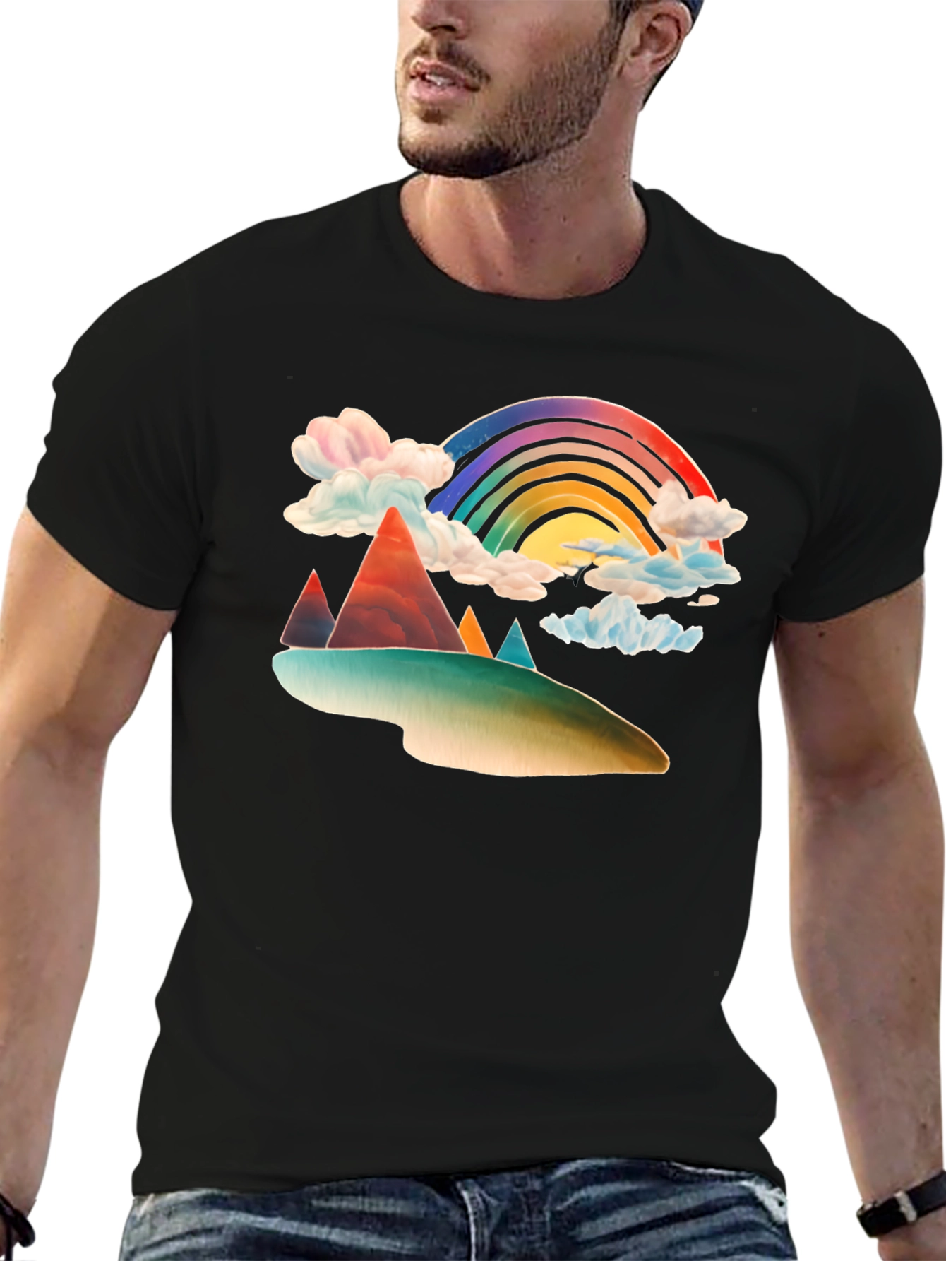 Black Rainbow Mountain Graphic Tee - Black Cotton Blend view 6