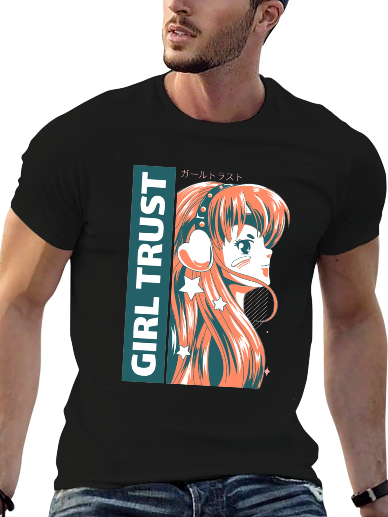 Black Anime Girl Trust Graphic Tee - Stylish Unisex T-Shirt view 6