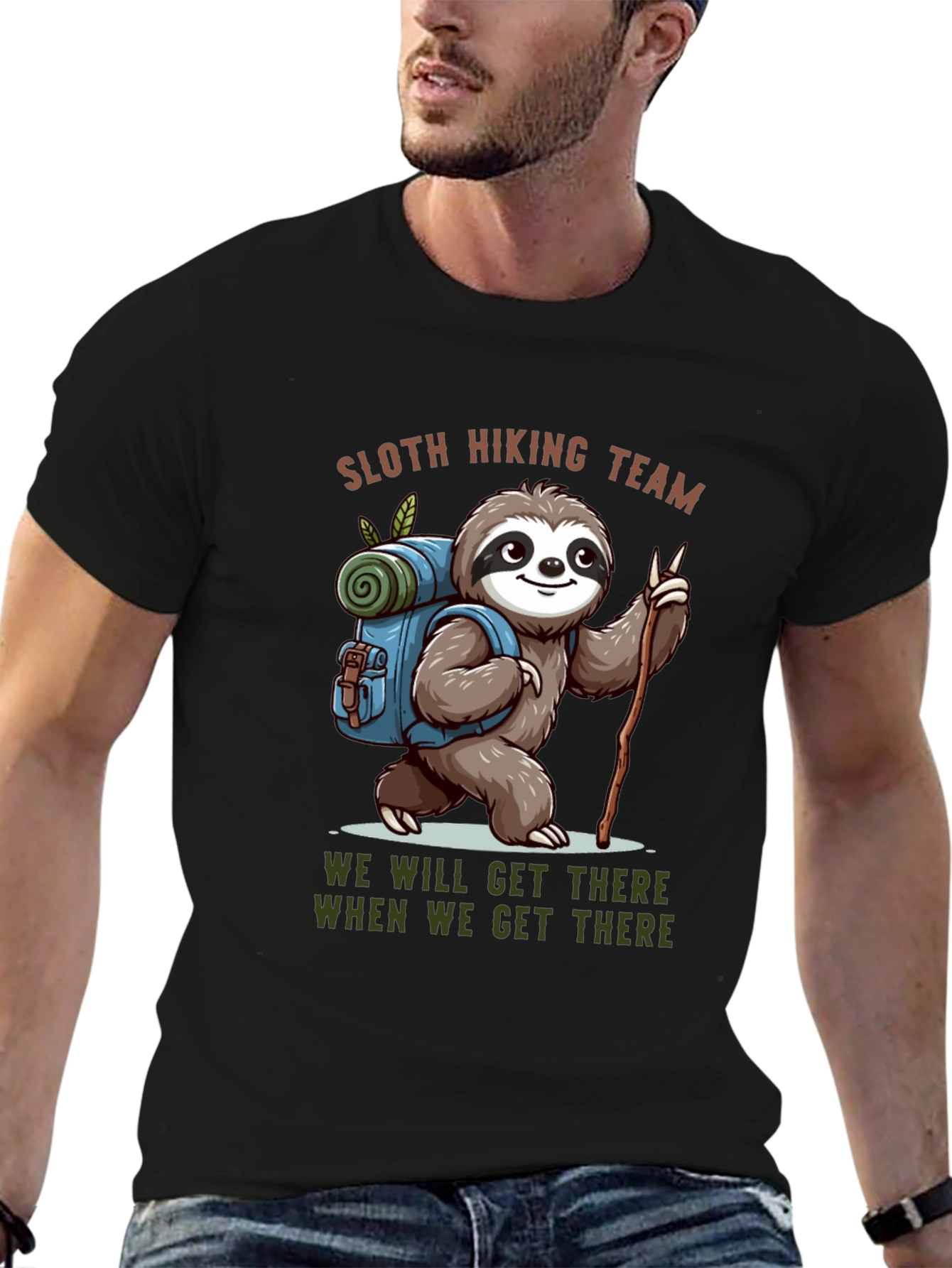 Black Sloth Hiking Team Black T-Shirt view 6