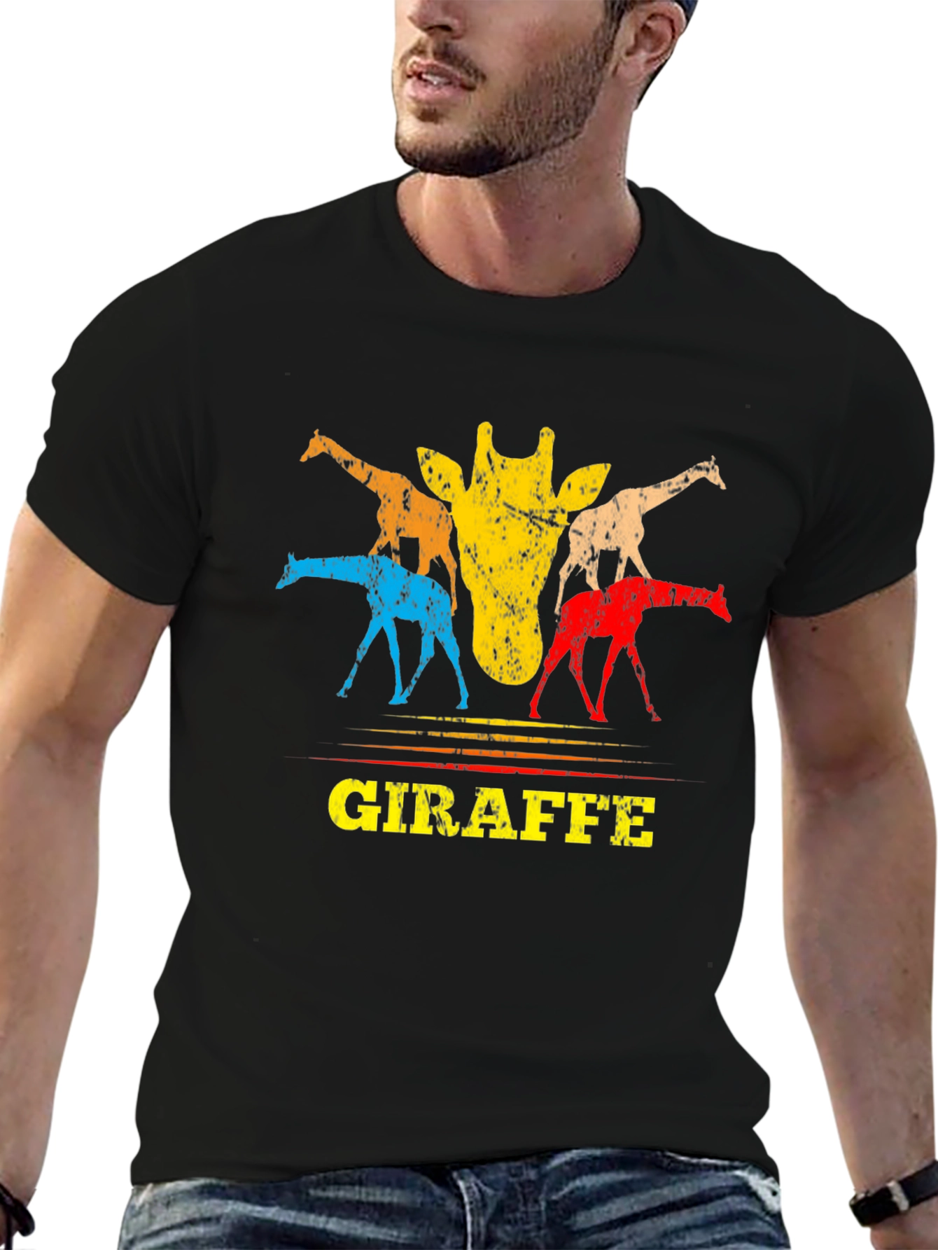 Black Retro Giraffe Graphic Tee - Unisex Crew Neck T-Shirt view 6