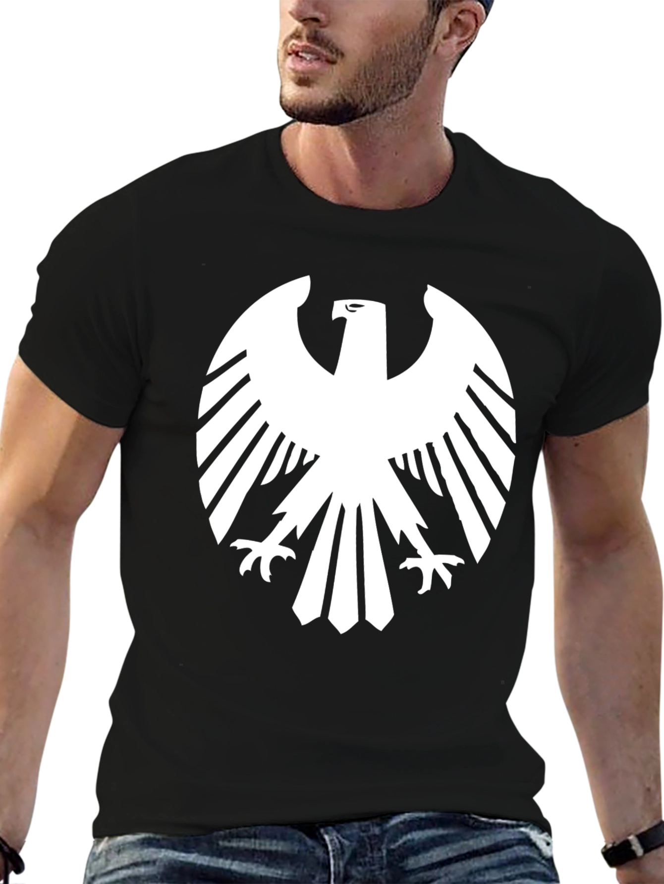 Black Bold Eagle Graphic Tee - Black Cotton Blend view 6