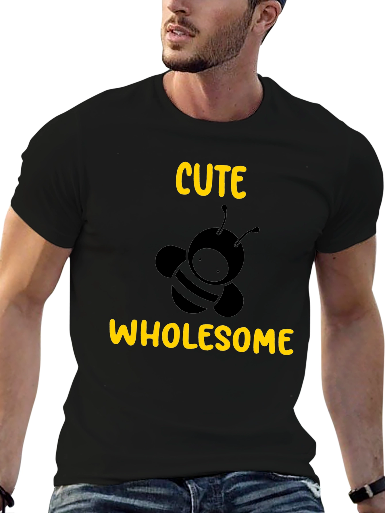 Black Cute Wholesome Bee Graphic Tee - Black T-Shirt view 6