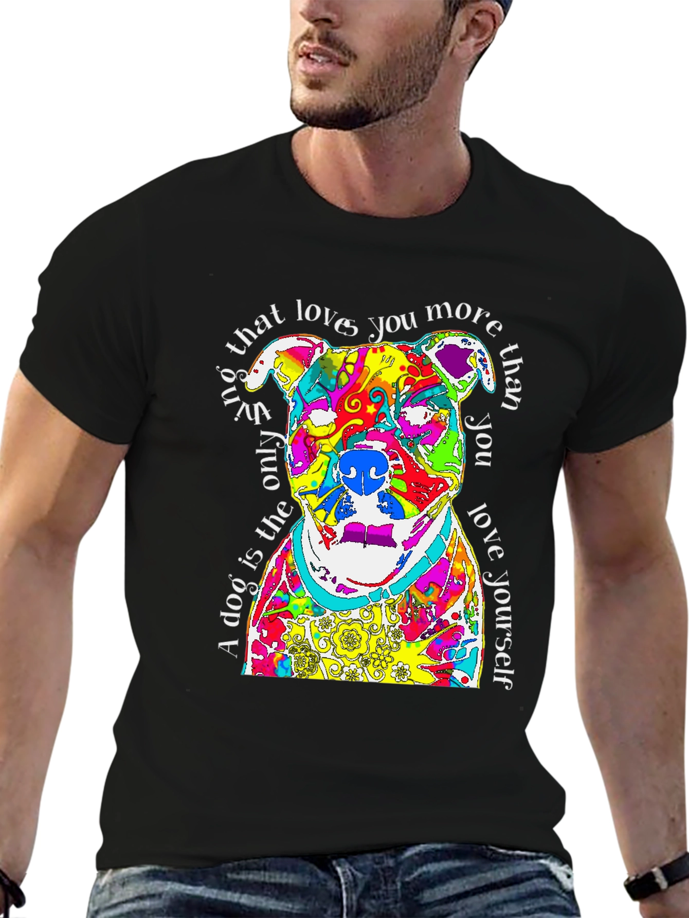 Black Colorful Dog Lover T-Shirt - Pitbull Design view 6