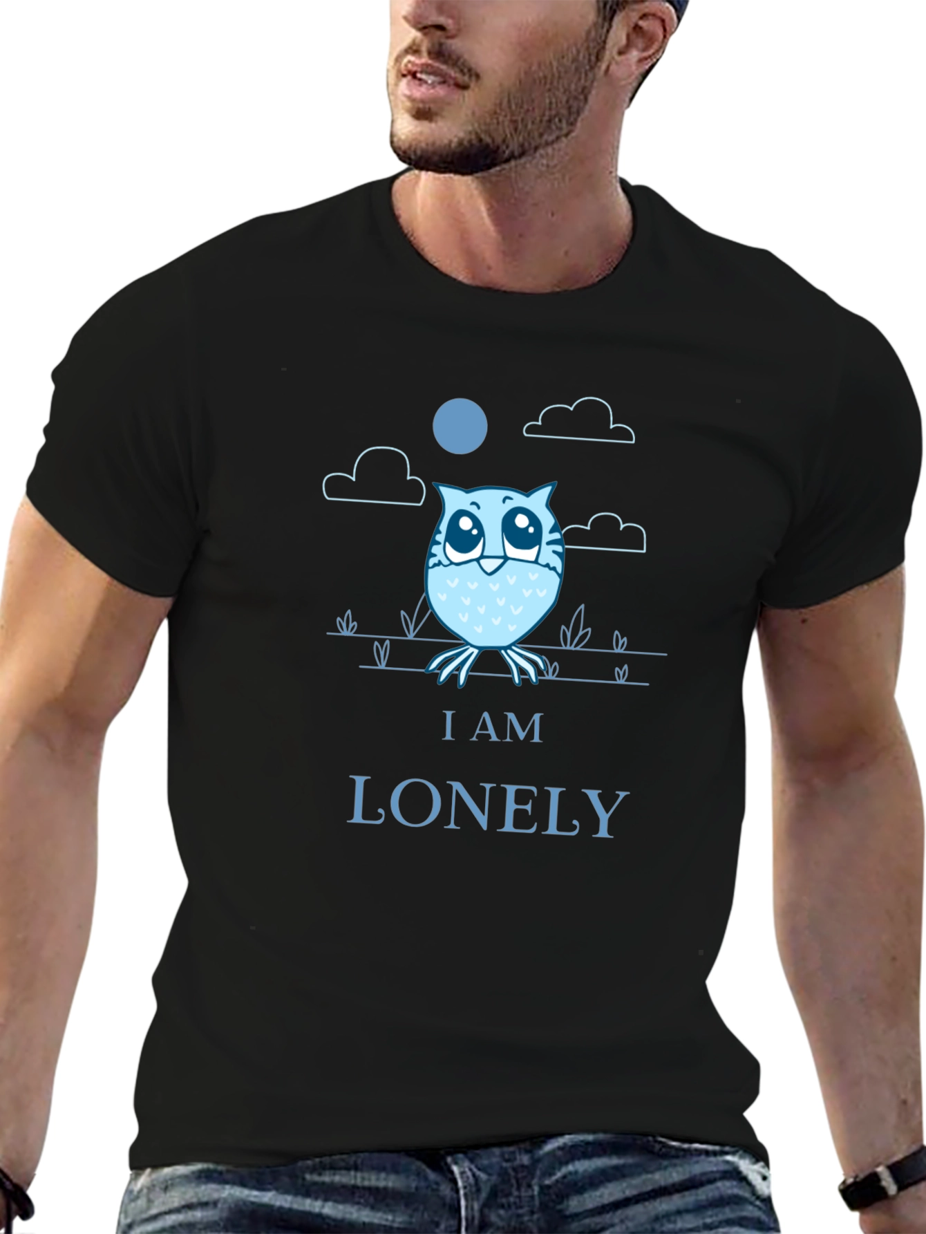 Black Lonely Owl Graphic T-Shirt - Comfort & Style view 6