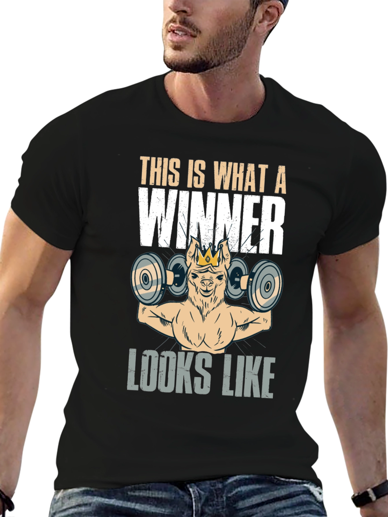 Black Winner Llama Gym Black T-Shirt view 6