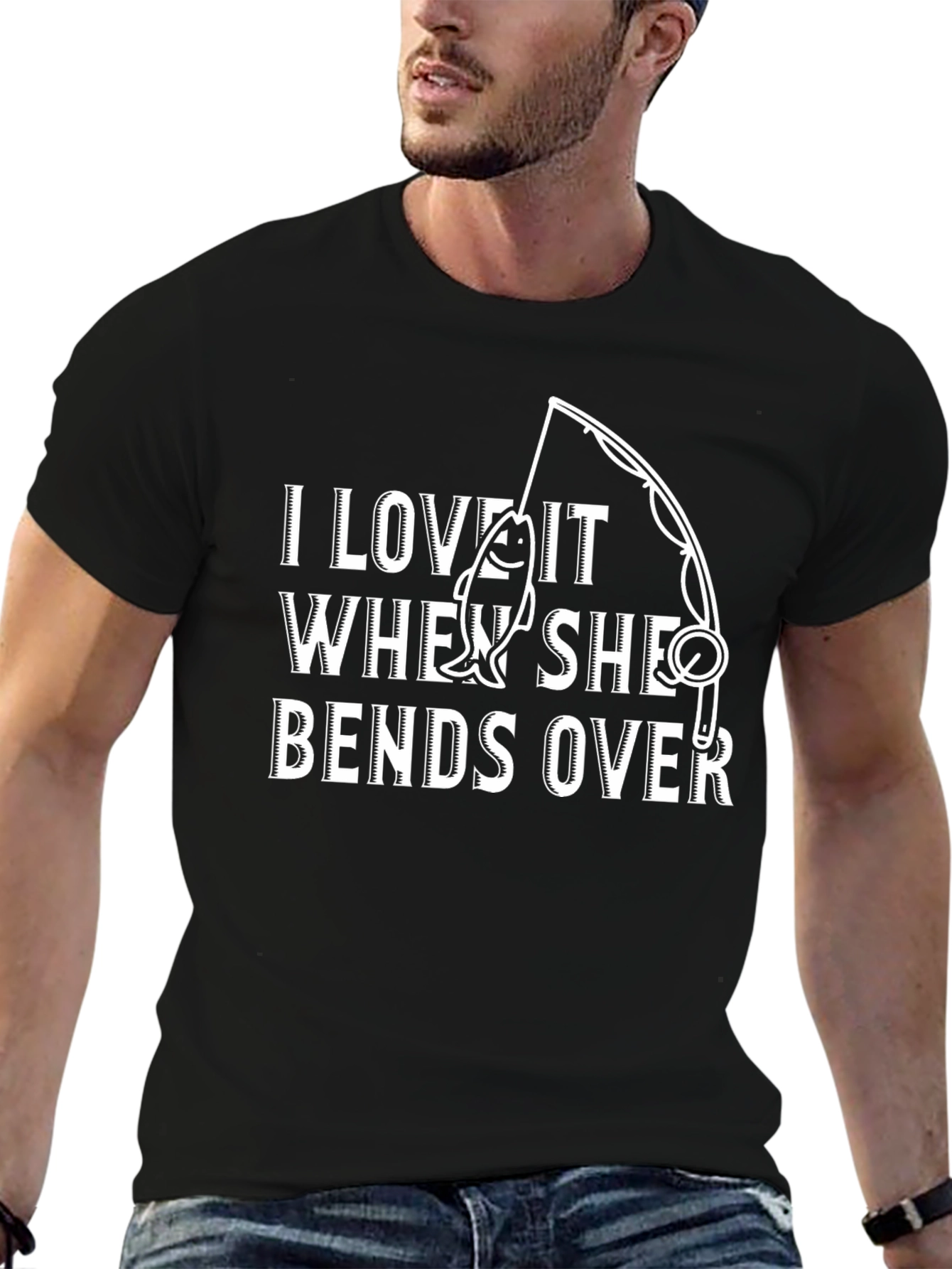Black Funny Fishing T-Shirt - I Love It When She Bends Over view 6
