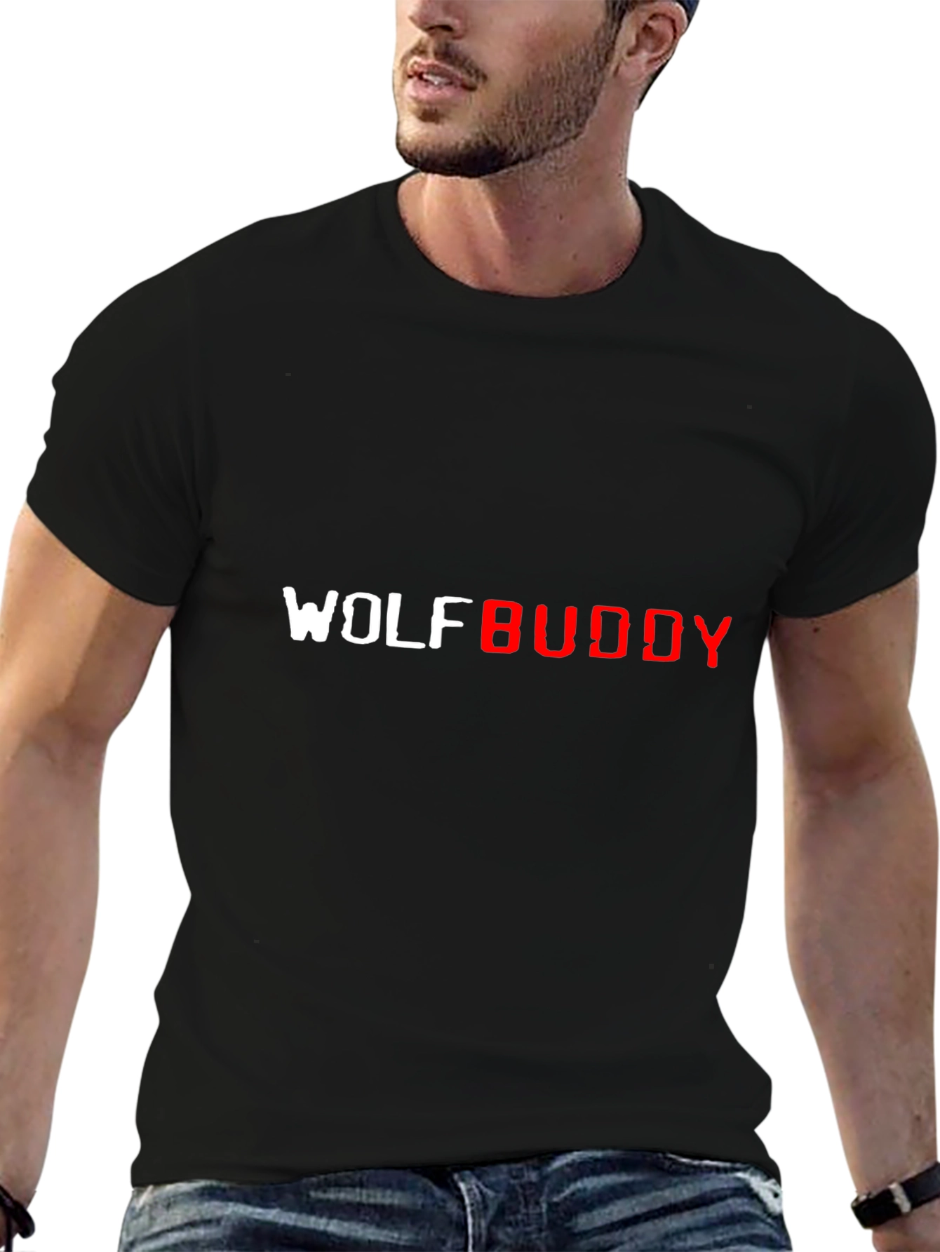Black Wolf Buddy Graphic Tee - Black Casual T-Shirt view 6