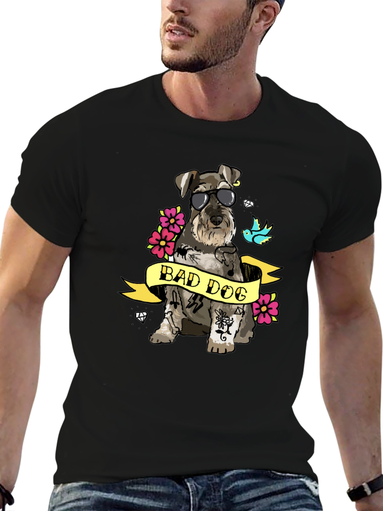 Bad Dog T-Shirt - Graphic Tee with Tattooed Schnauzer - 6