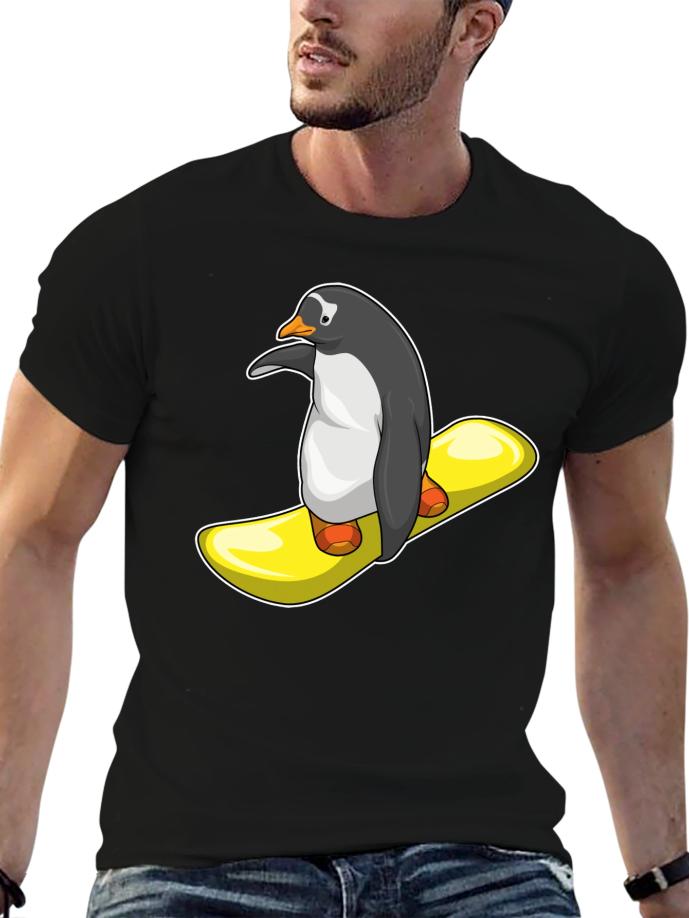 Black Penguin Snowboard T-Shirt - Unique Graphic Tee view 6