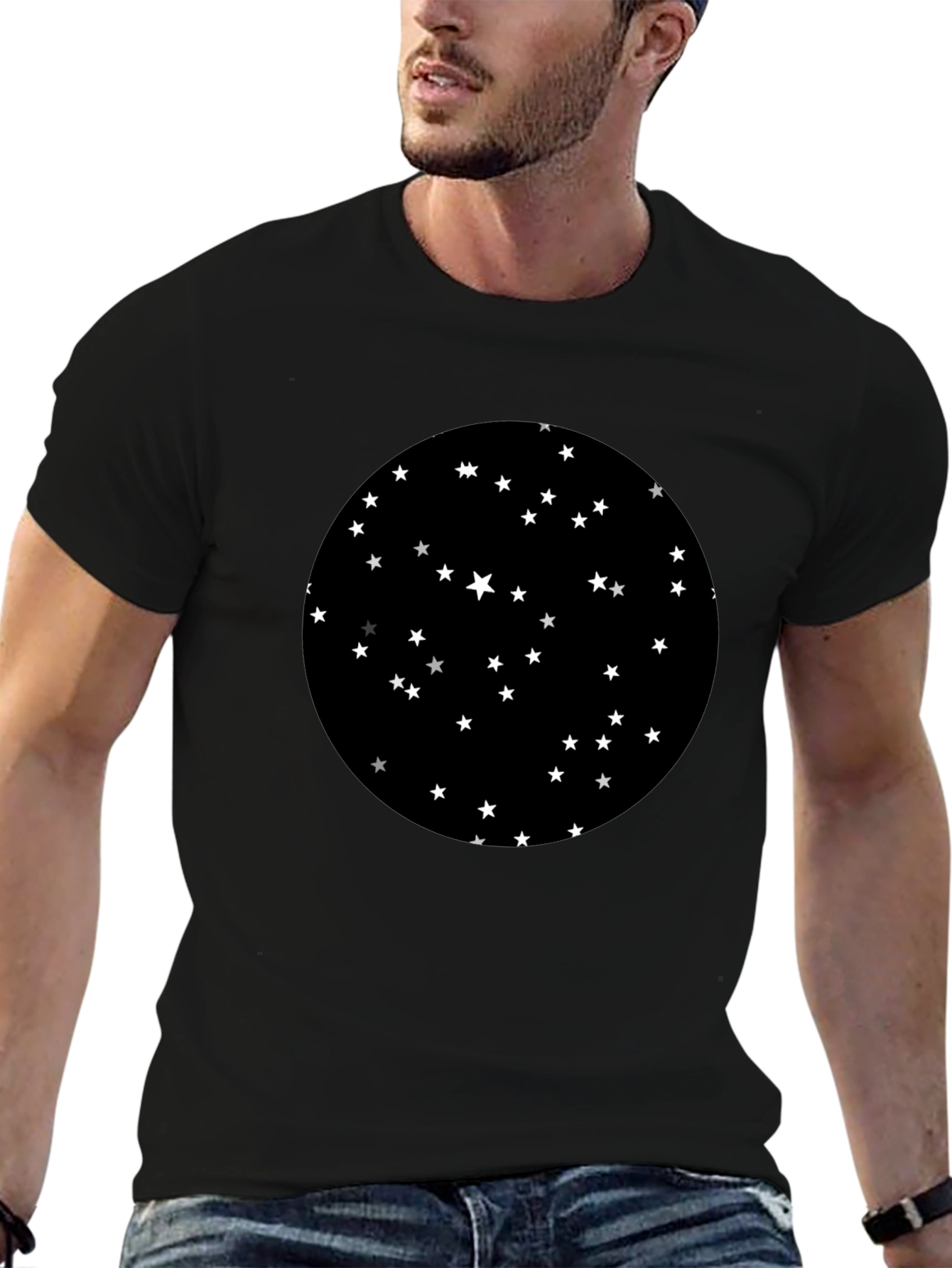 Black Starry Night Graphic Black T-Shirt view 6