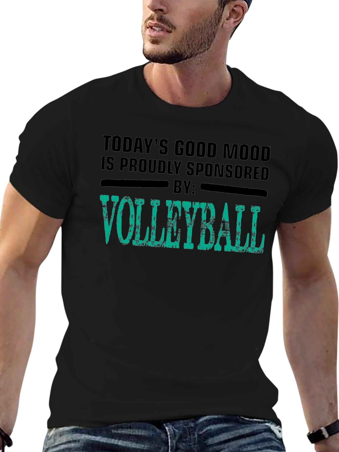 Black Volleyball Sponsored T-Shirt - Today's Good Mood view 6