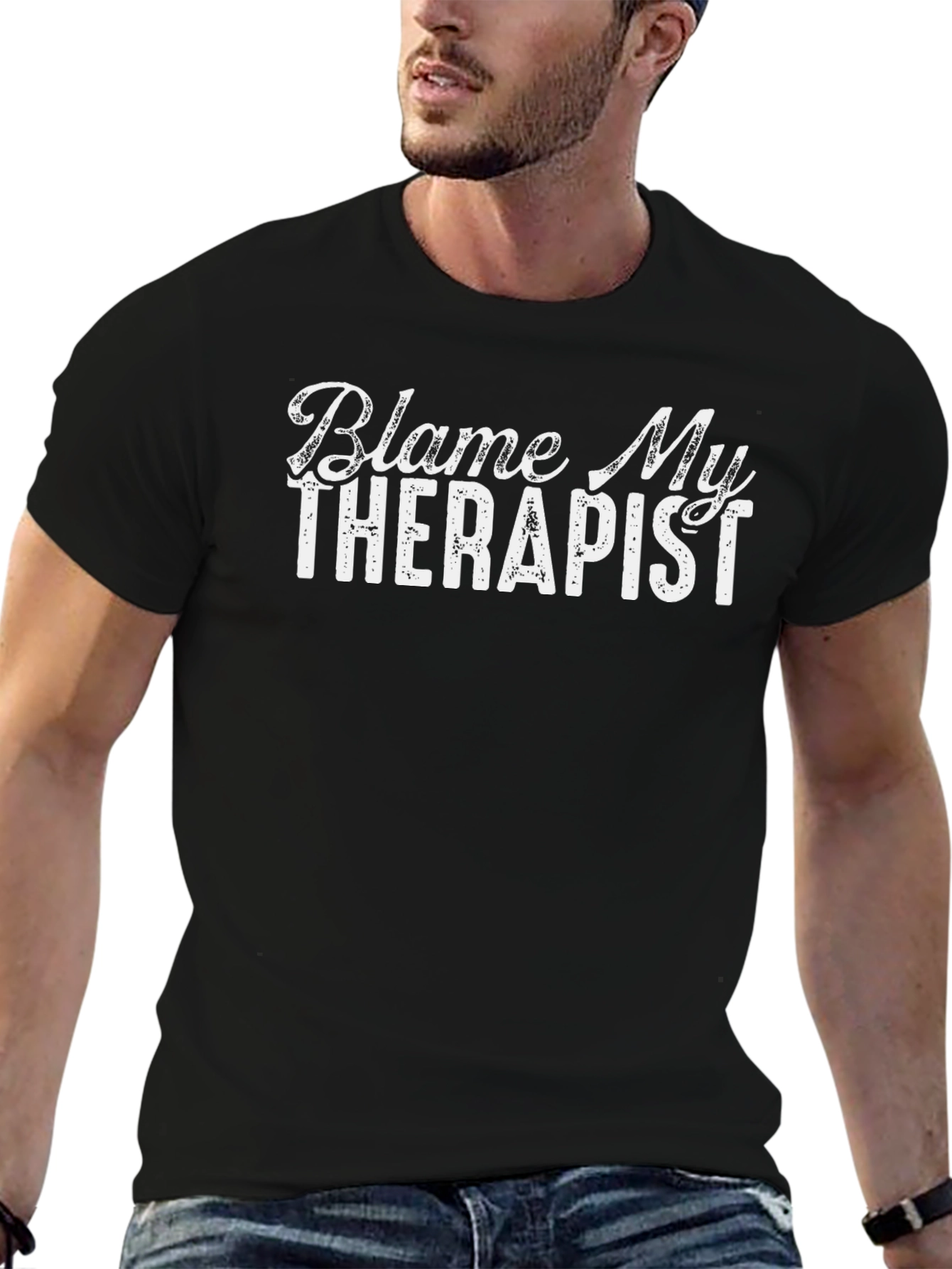 Black Blame My Therapist Graphic T-Shirt - Funny Slogan Tee view 6