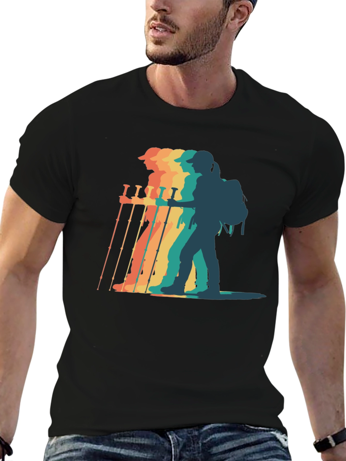 Black Retro Hiker Graphic T-Shirt - Adventure Ready! view 6