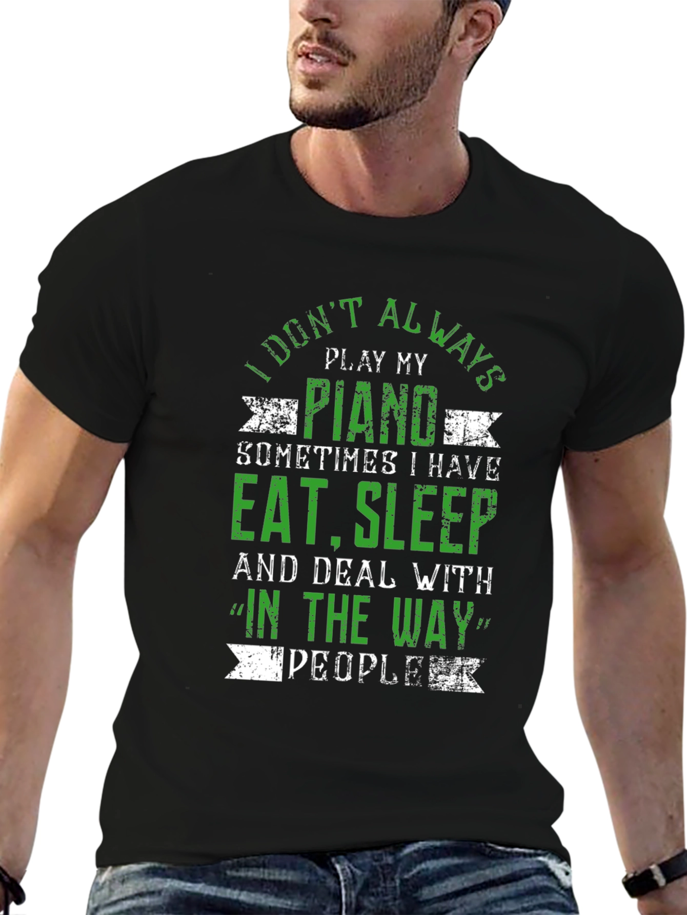Black Funny Piano Player T-Shirt - Eat, Sleep, Deal With People view 6