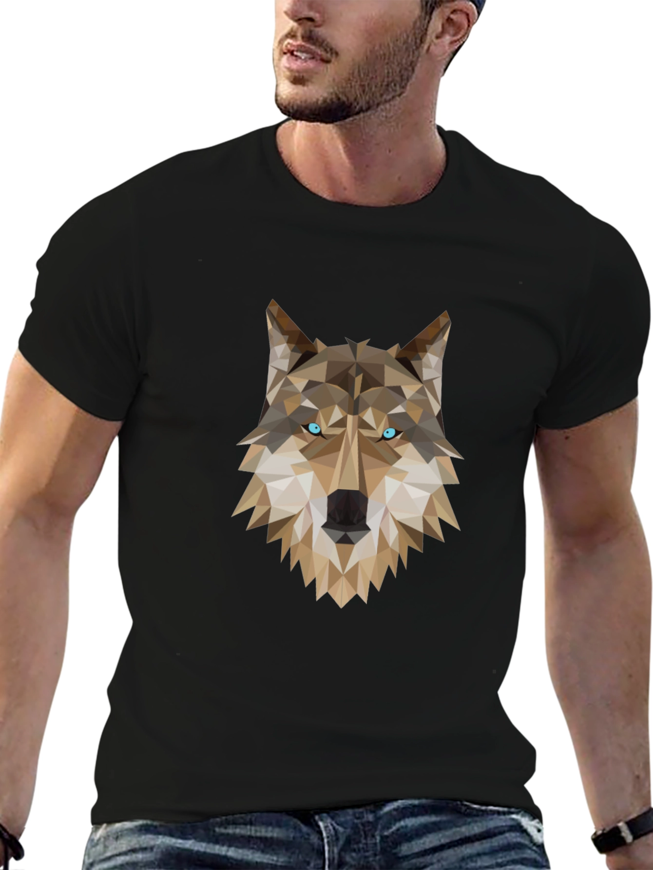 Black Geometric Wolf Graphic Tee - Black view 6