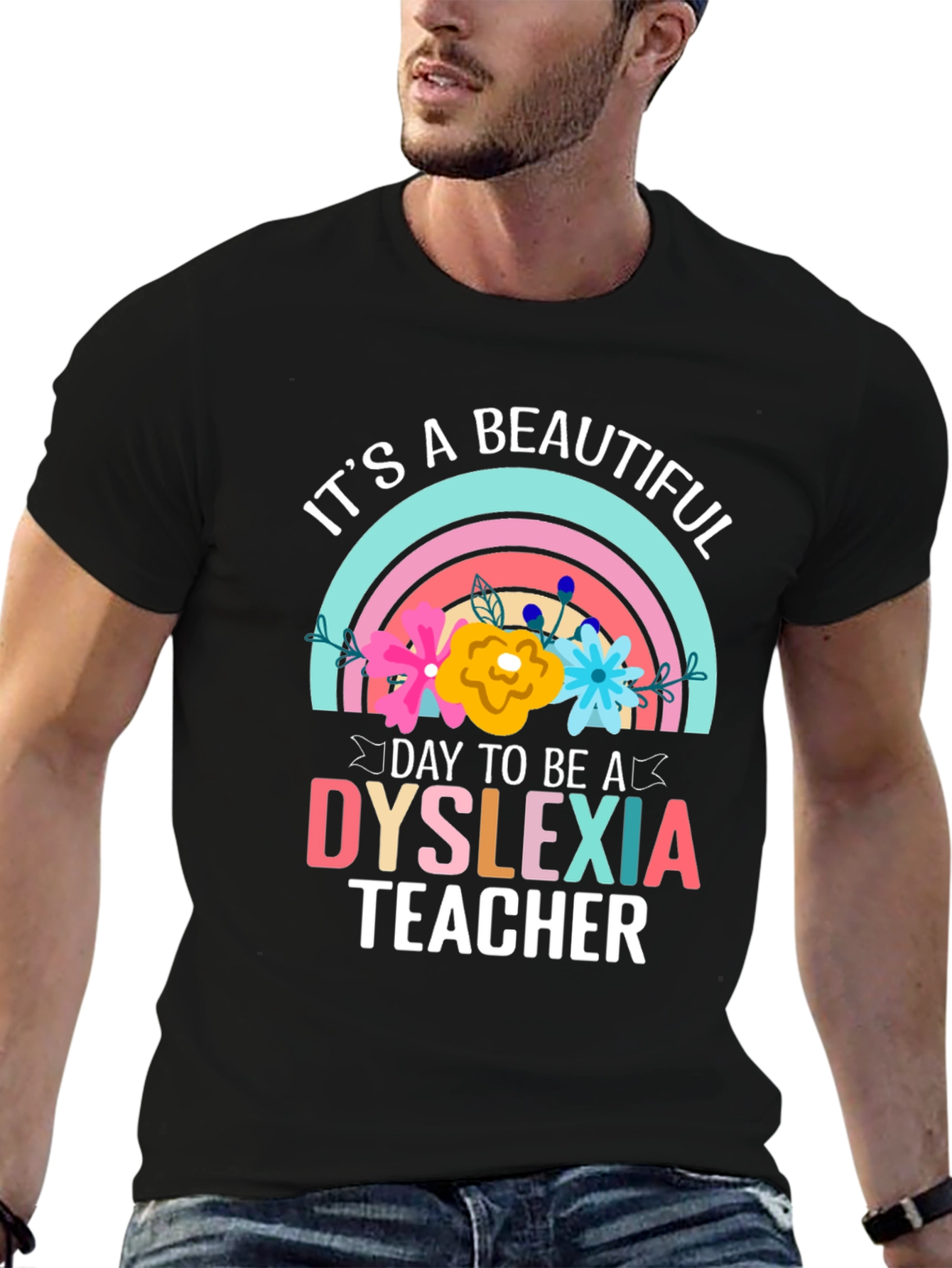 Black Dyslexia Teacher T-Shirt: It's a Beautiful Day view 6