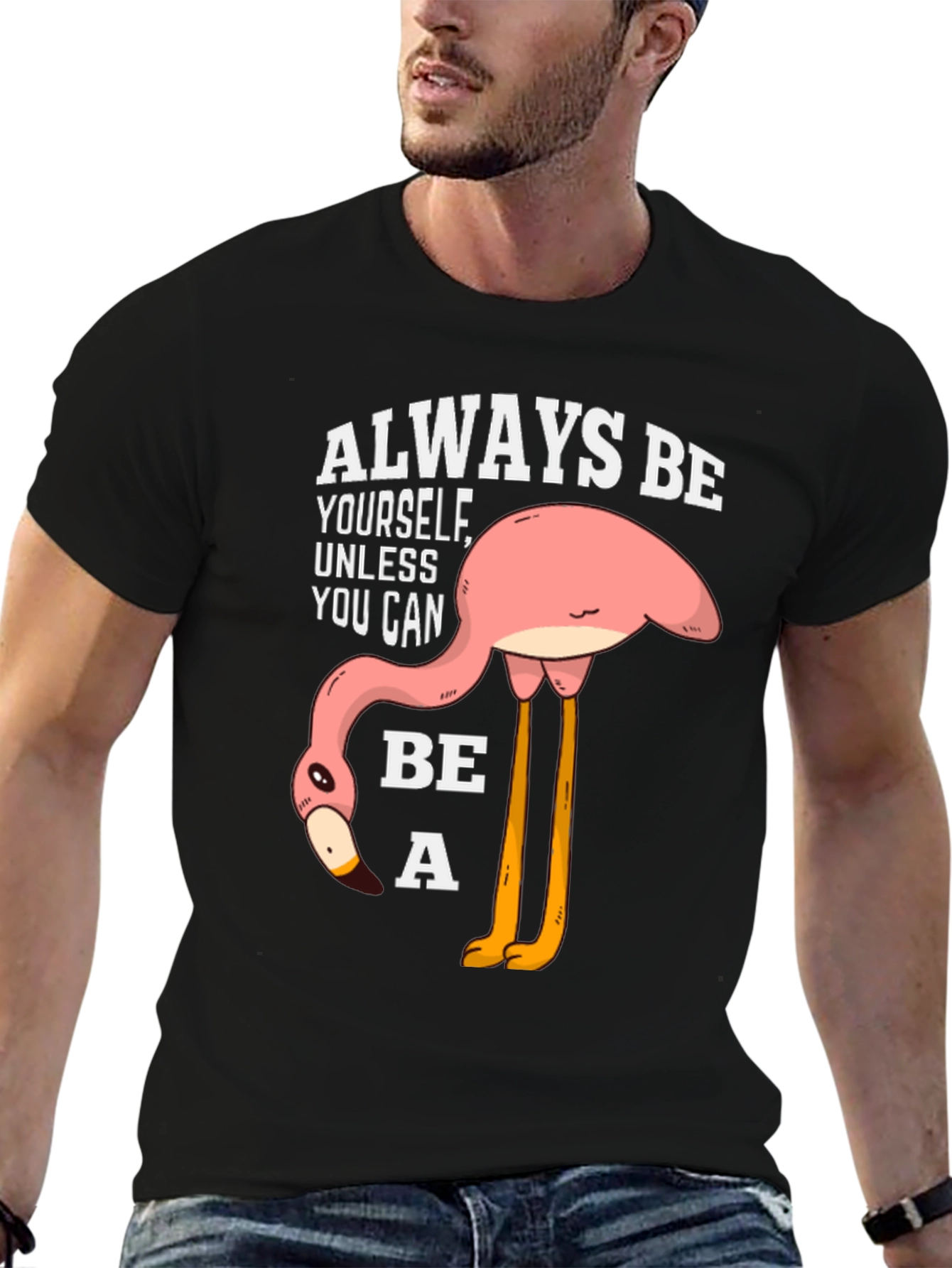 Black Funny Flamingo T-Shirt: Always Be Yourself view 6