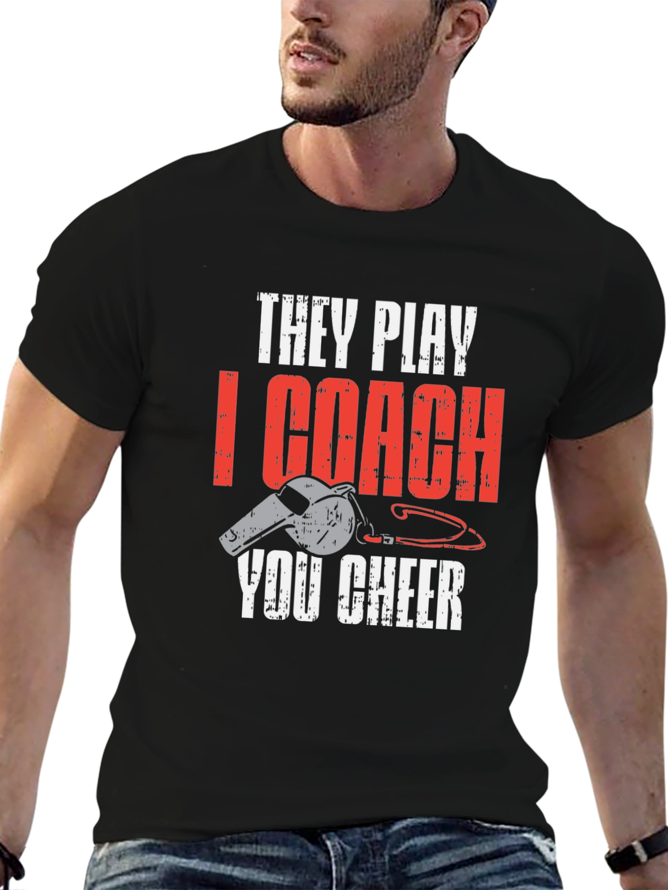 Black They Play I Coach You Cheer T-Shirt view 6