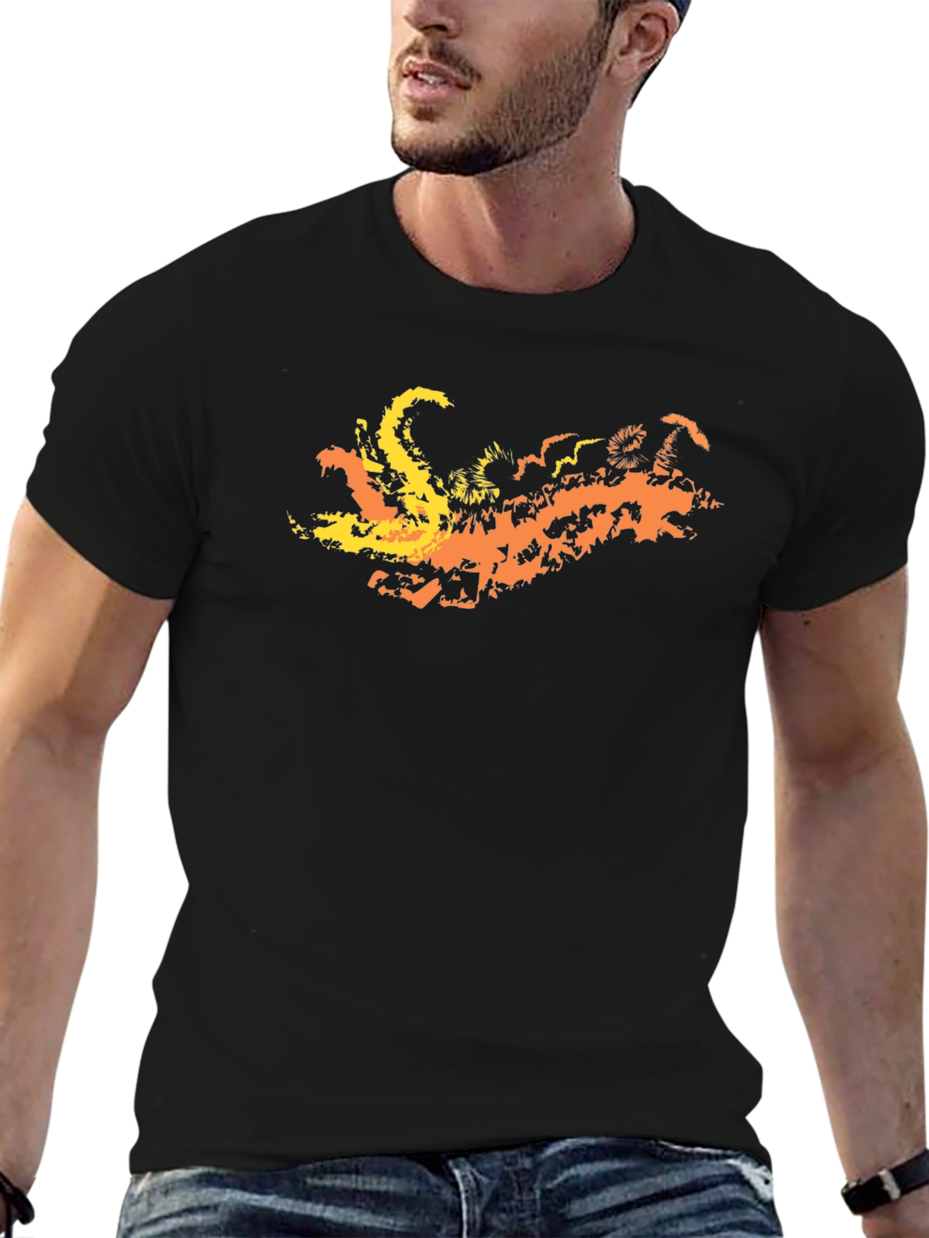 Fiery Dragon Graphic Tee - Black Cotton Blend T-Shirt - 6