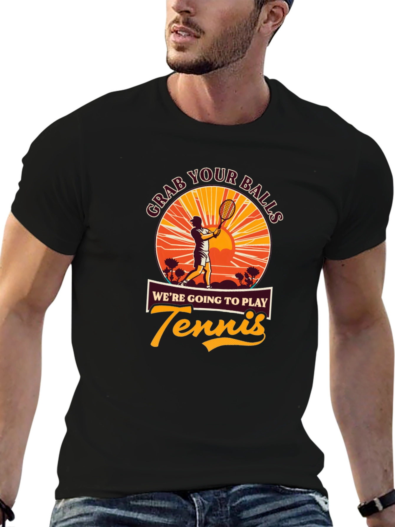 Black Grab Your Balls Funny Tennis Player Graphic T-Shirt view 6