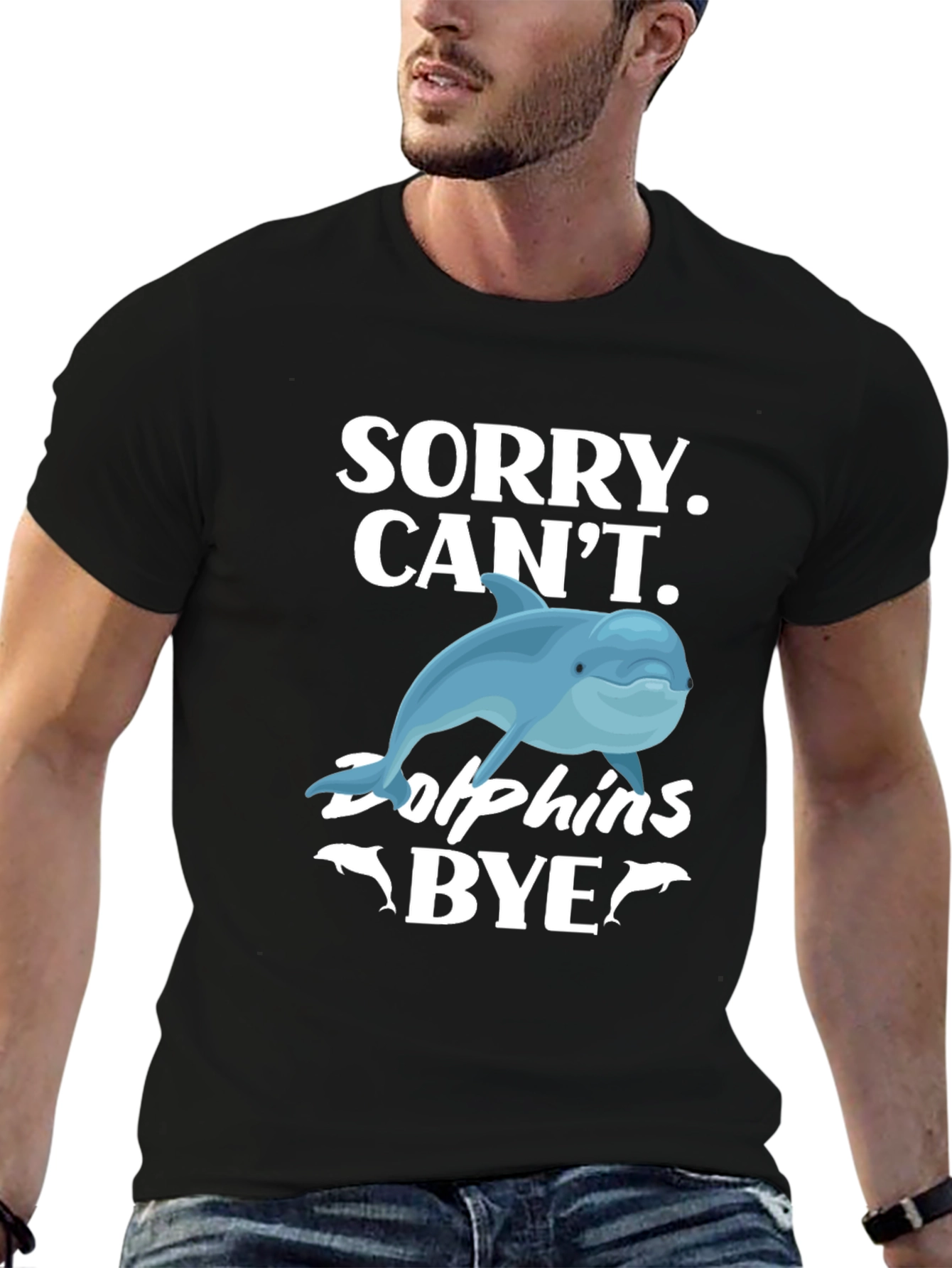 Black Sorry, Can't, Dolphins Bye Graphic T-Shirt view 6