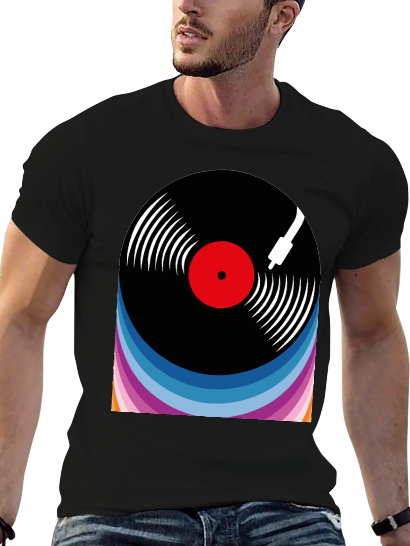 Black Retro Vinyl Record Graphic Tee view 6
