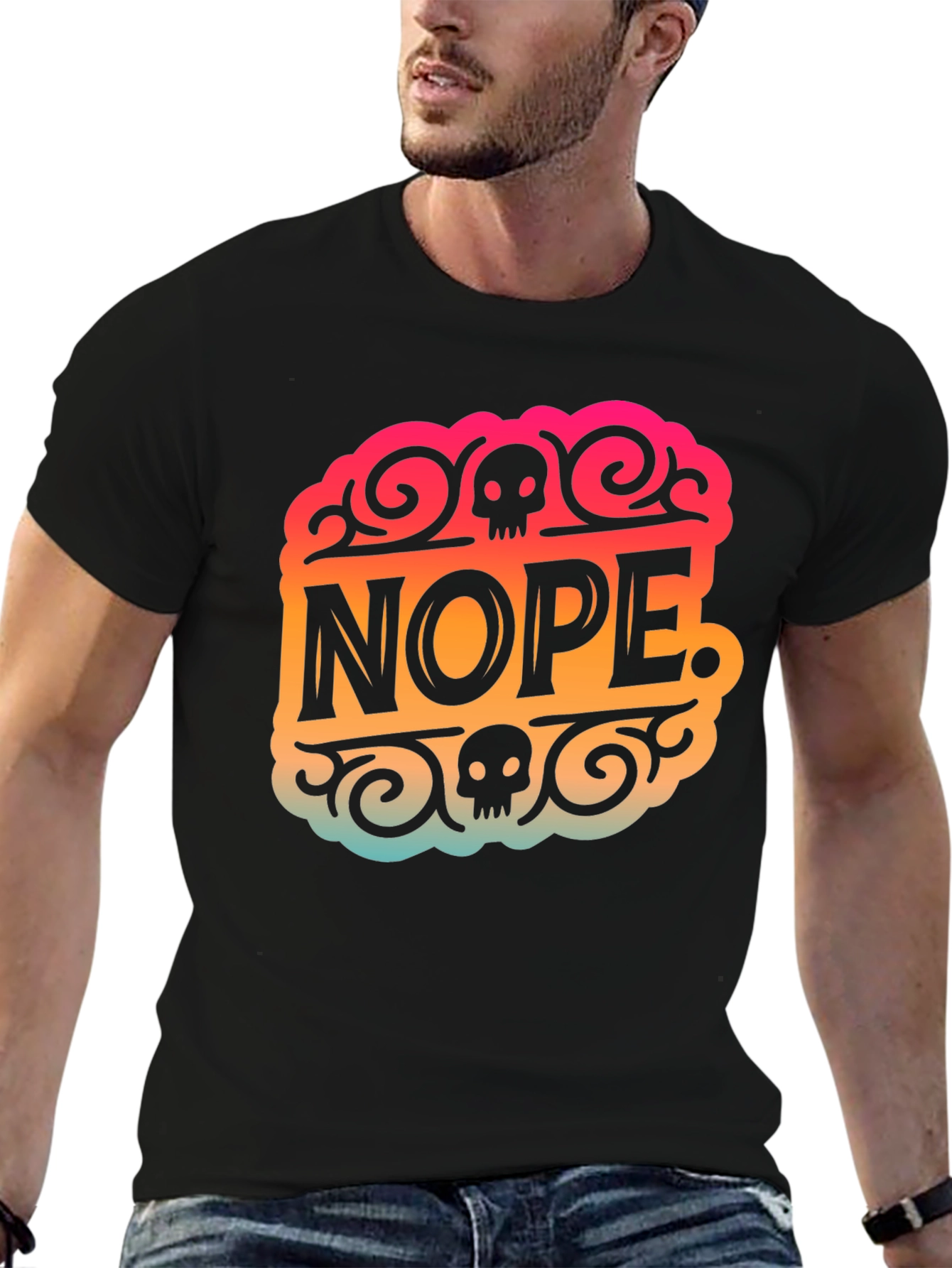 Black Nope Skull Graphic T-Shirt view 6