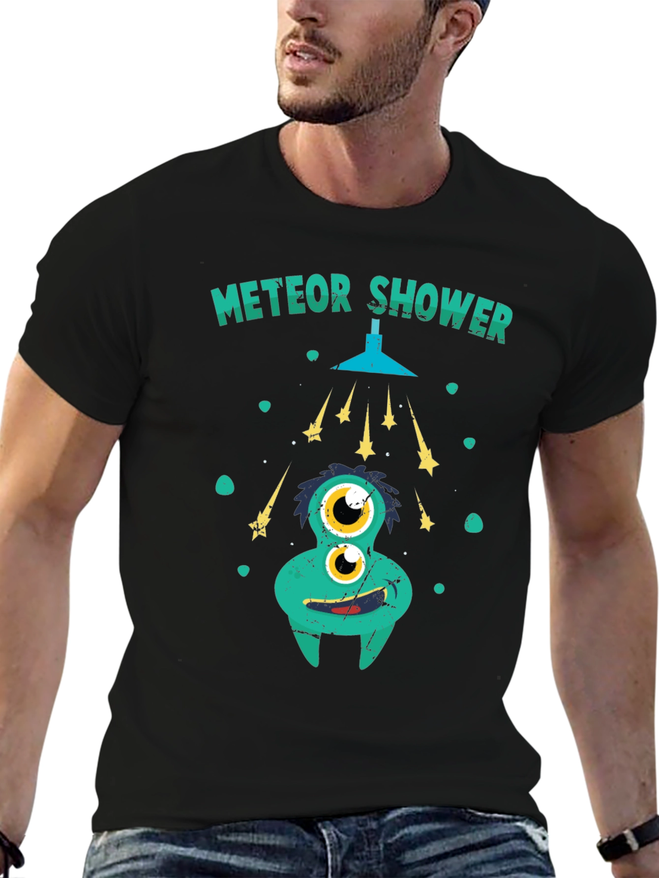 Black Meteor Shower Funny Graphic Tee view 6