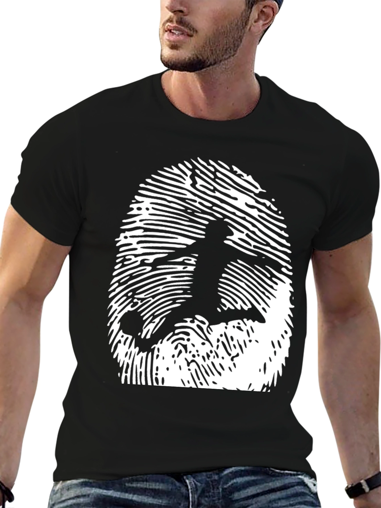 Black Soccer Fingerprint Graphic Tee - Black Cotton T-Shirt view 6