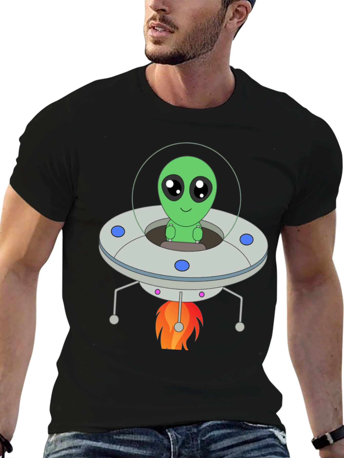 Black Alien UFO T-Shirt - Black Graphic Tee view 6