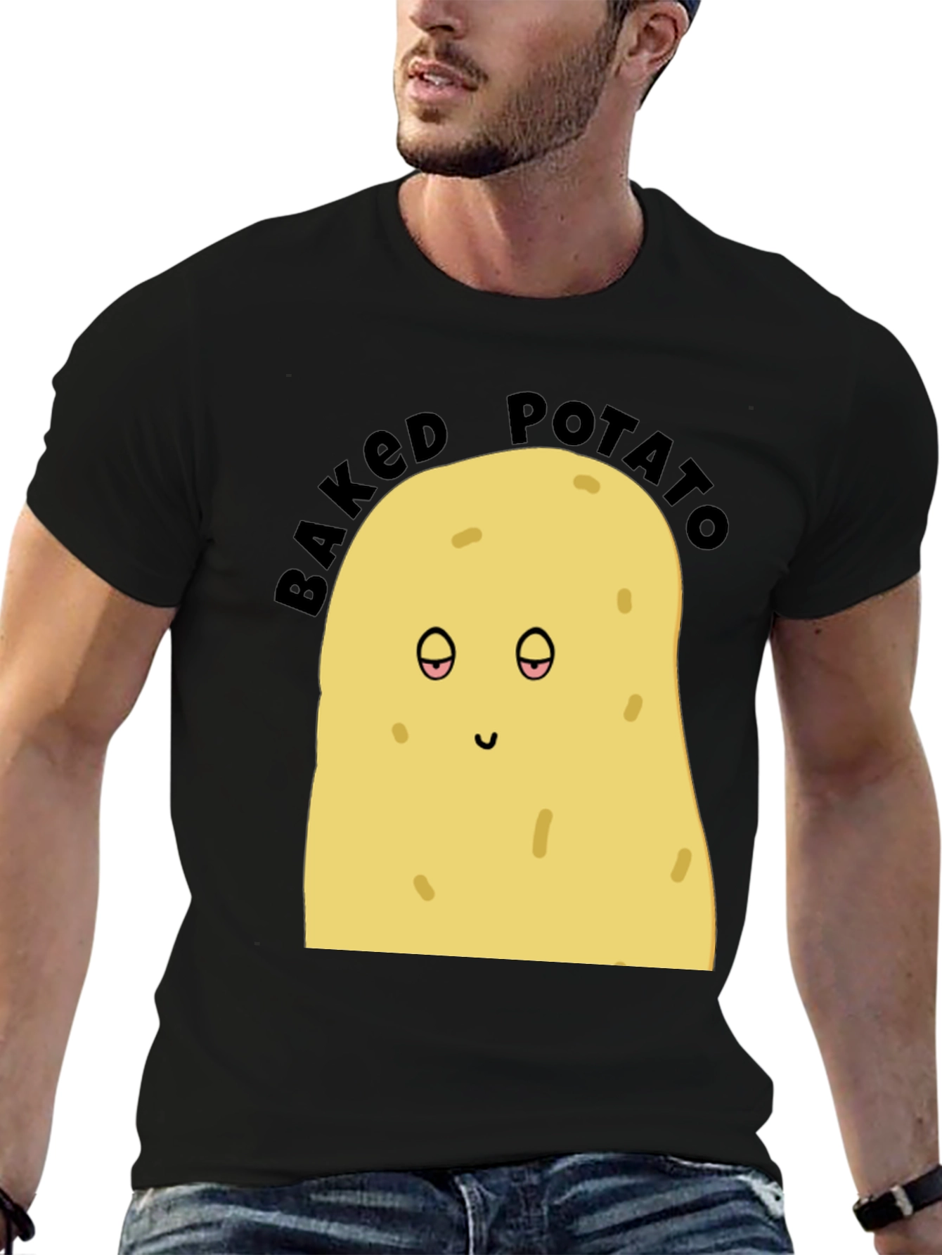 Black Baked Potato Graphic Tee - Funny Food Shirt view 6