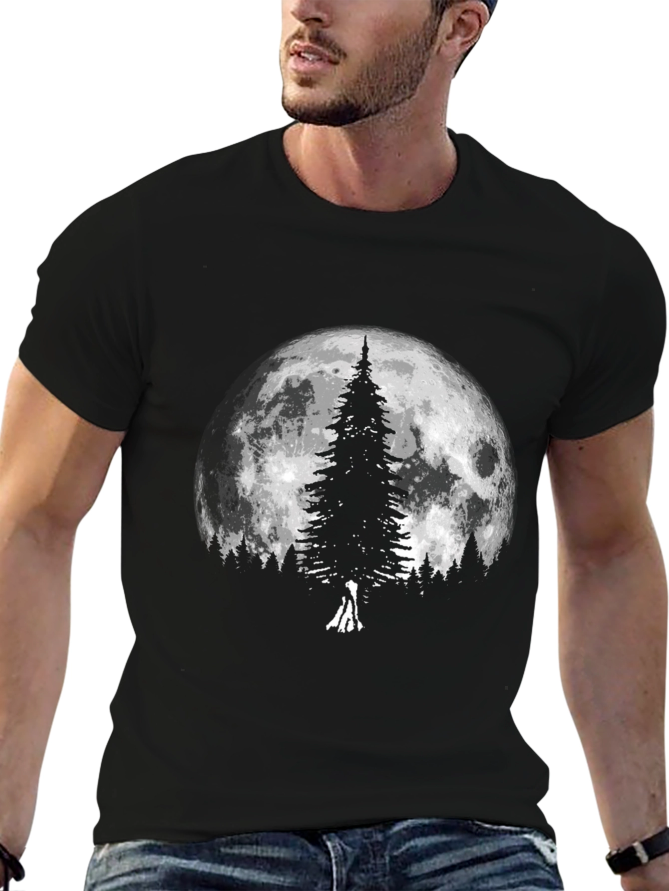 Black Moonlit Tree Graphic T-Shirt - Black view 6