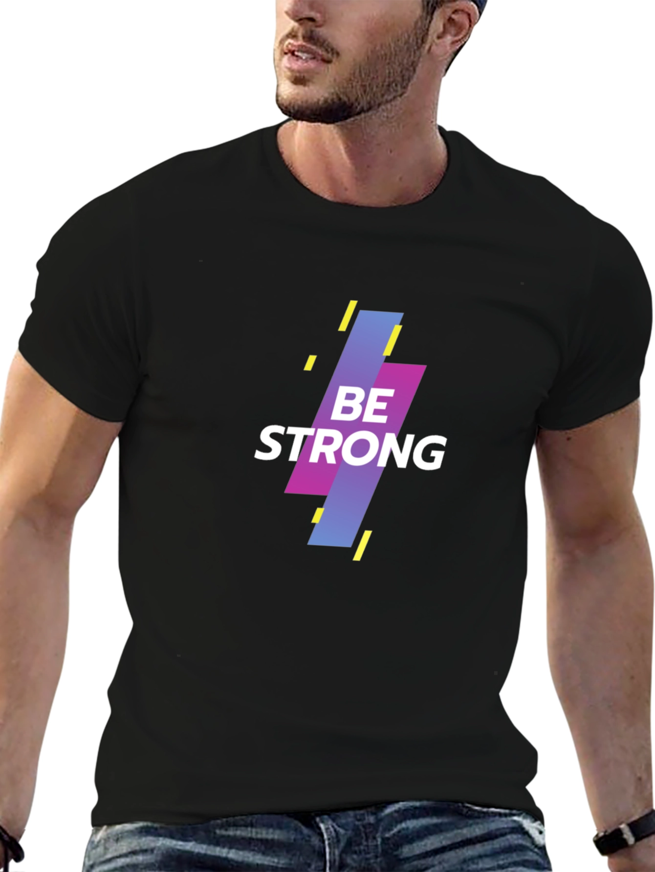 Black Be Strong Graphic Print Black T-Shirt view 6