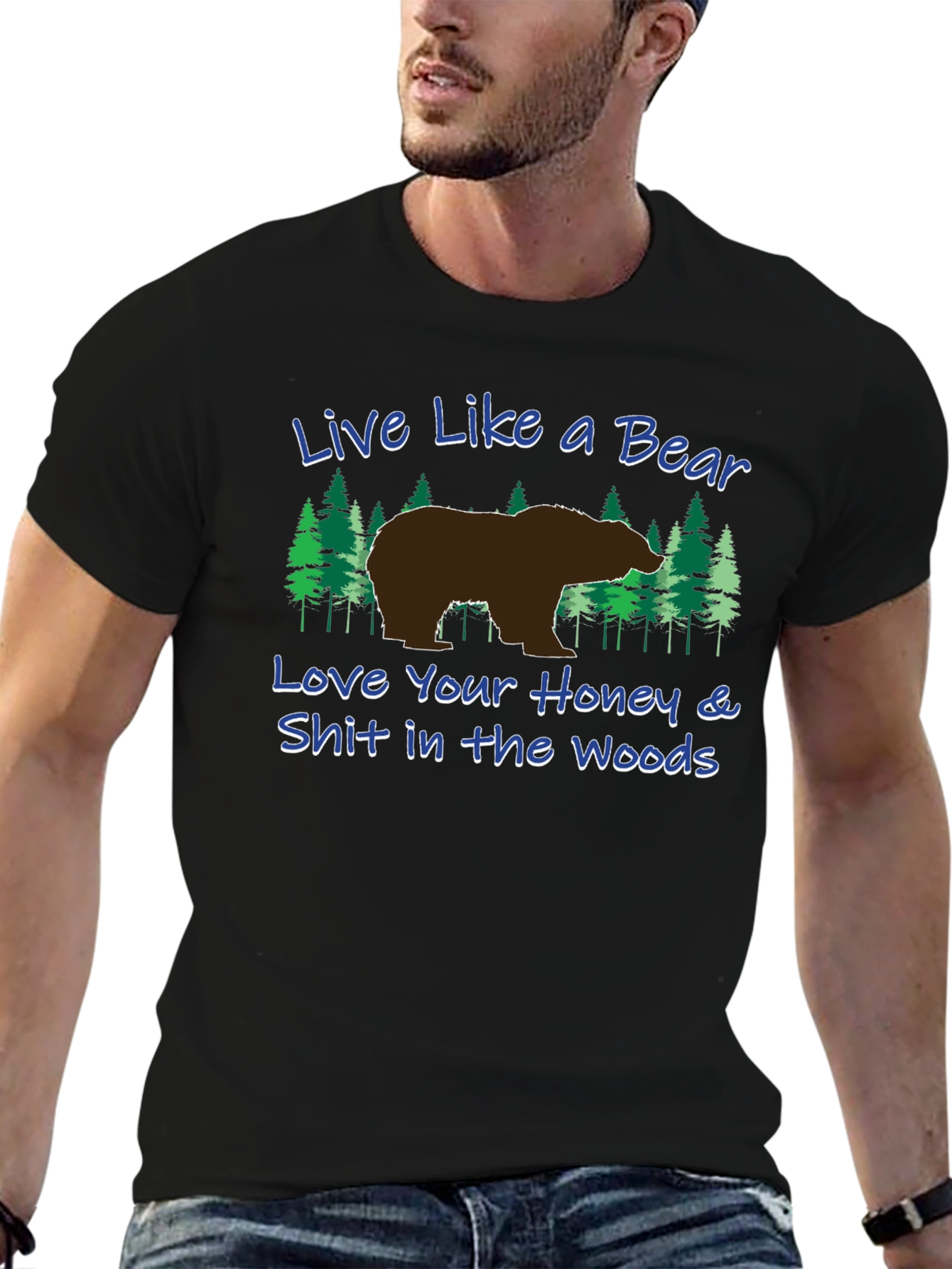 Black Live Like a Bear Graphic Tee - Black Unisex T-Shirt view 6