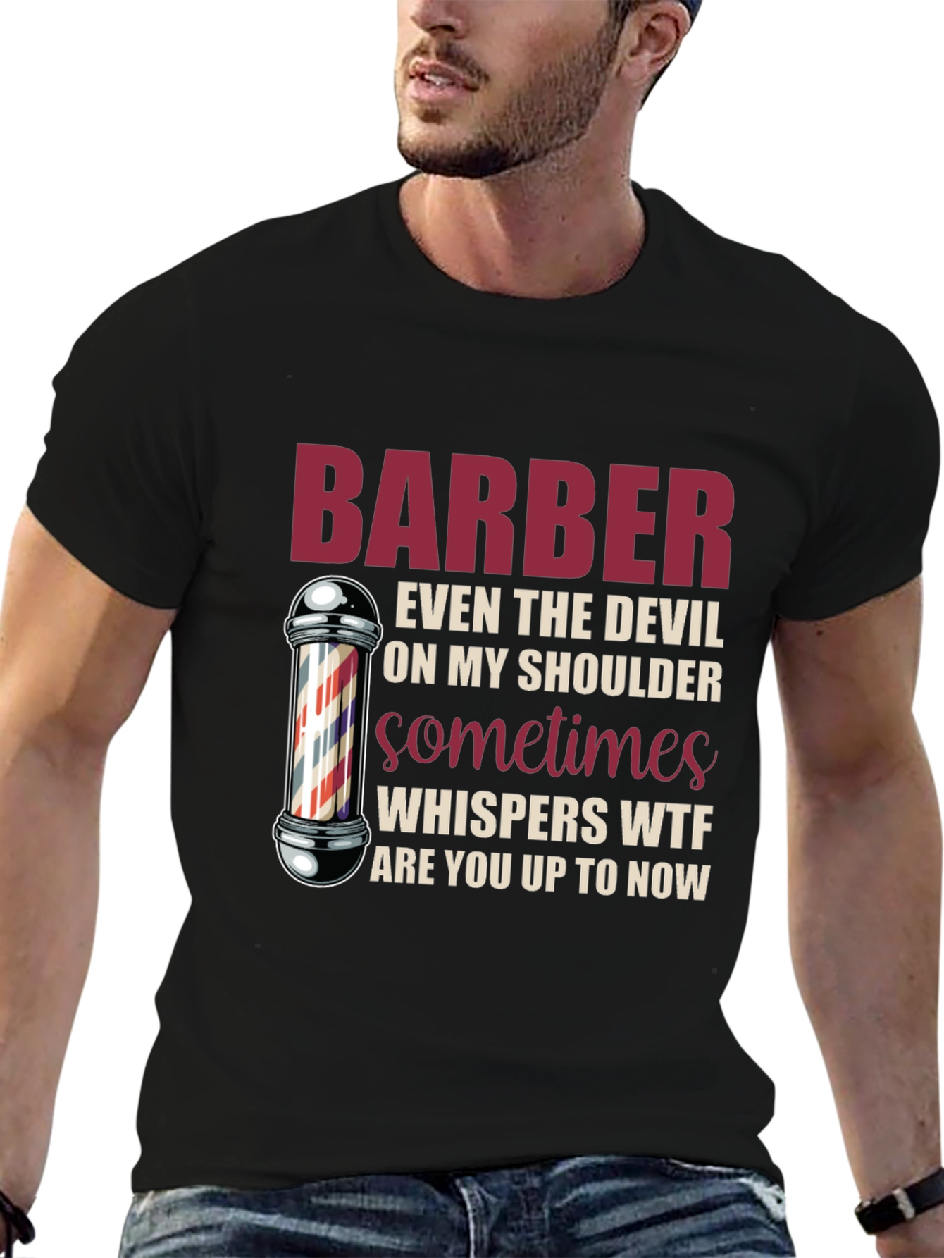Black Barber Devil Shoulder Graphic T-Shirt view 6