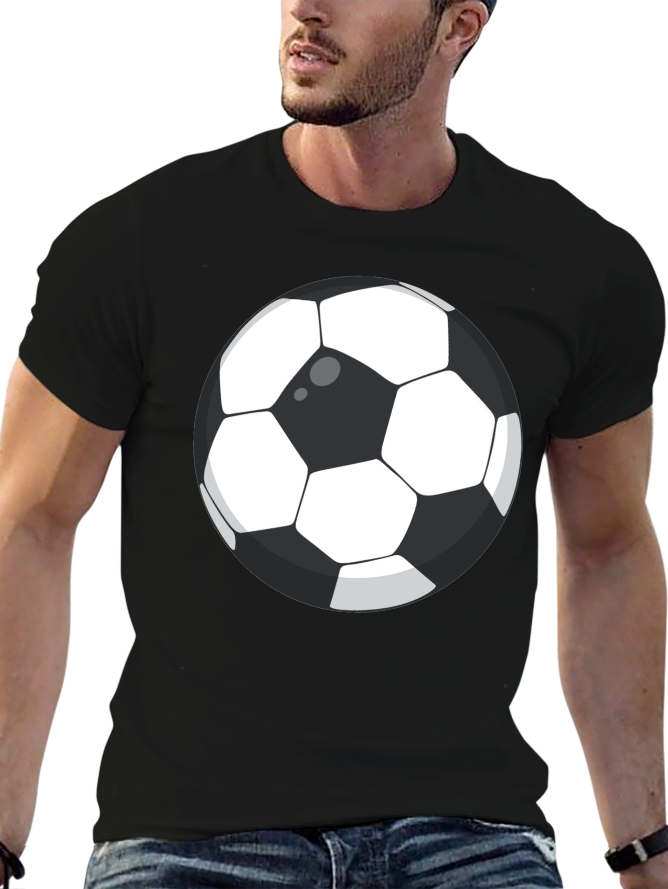Black Soccer Ball Graphic T-Shirt - Casual Cotton Tee view 6