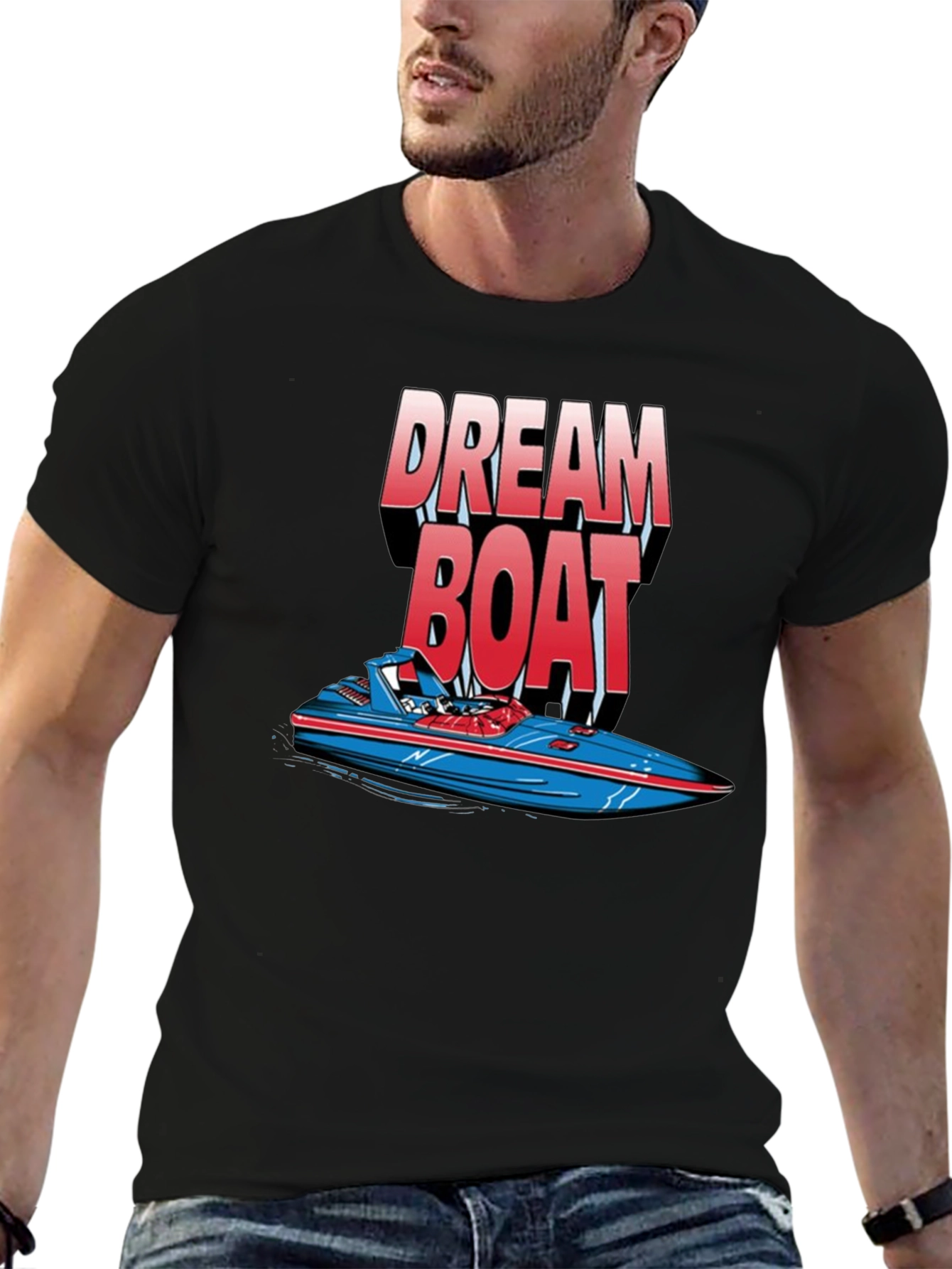 Black Dream Boat Graphic T-Shirt - Black Cotton Tee view 6