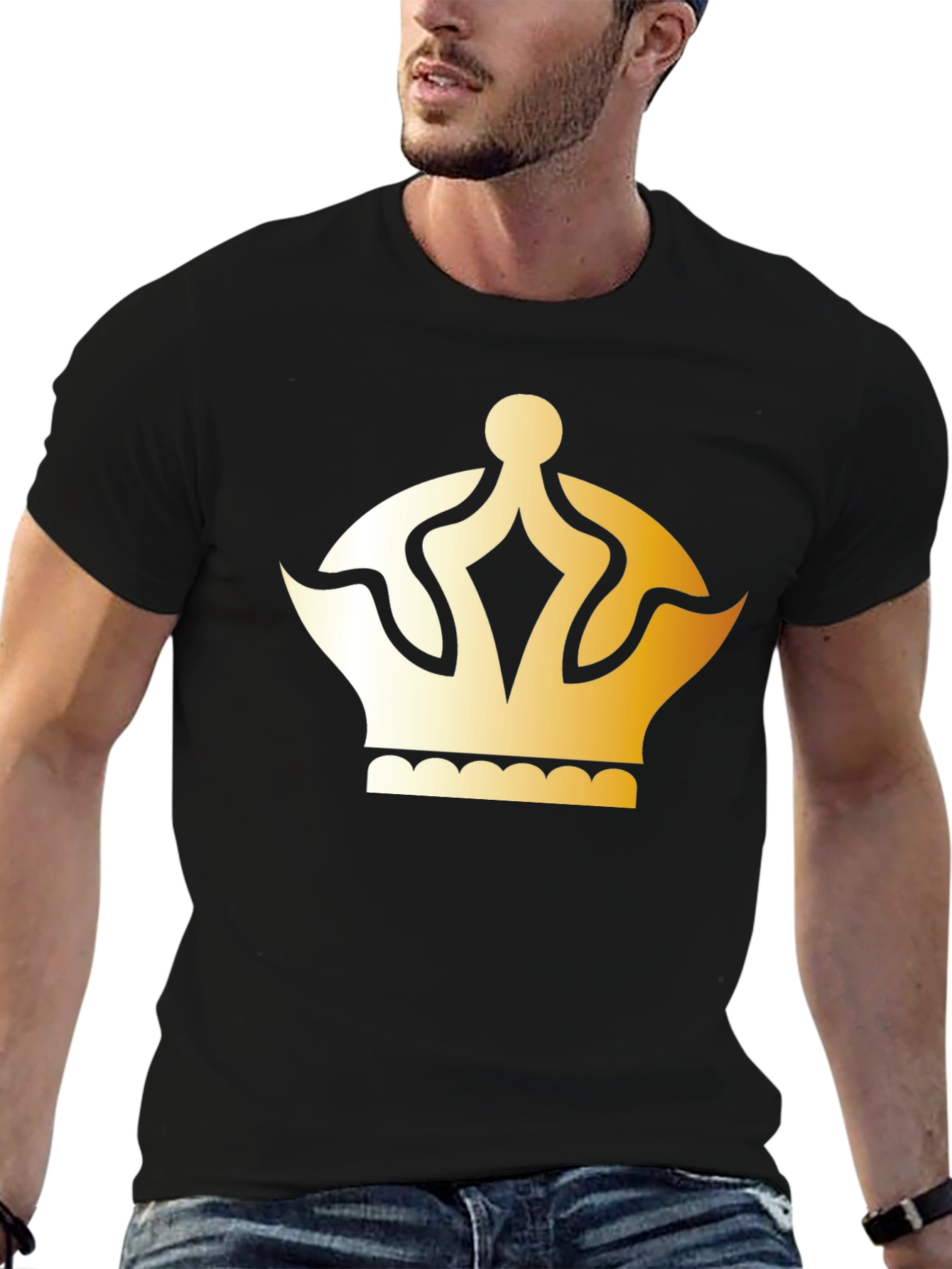 Black Gold Crown Graphic T-Shirt - Classic Style view 6