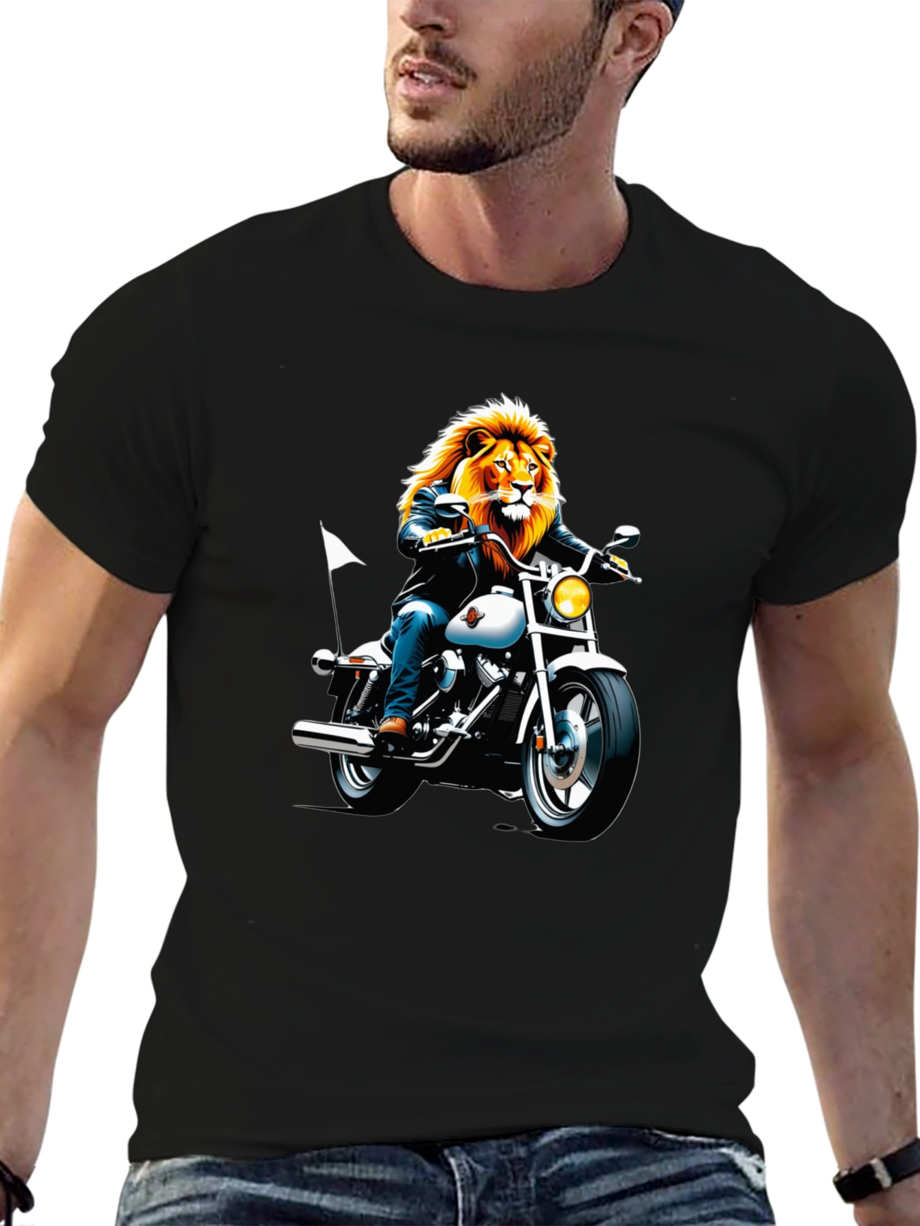 Black Lion Biker Graphic T-Shirt - Black view 6